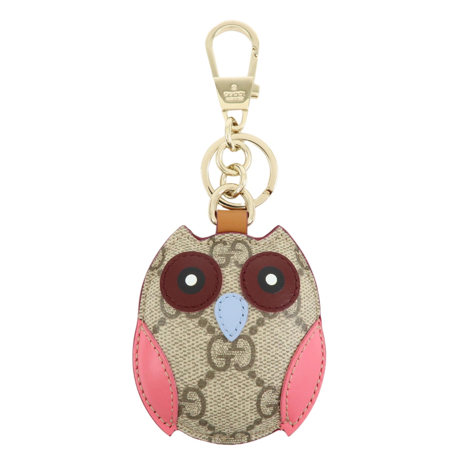 GUCCI GG Supreme Canvas Leather Bag Key Charm Owl Beige 821813