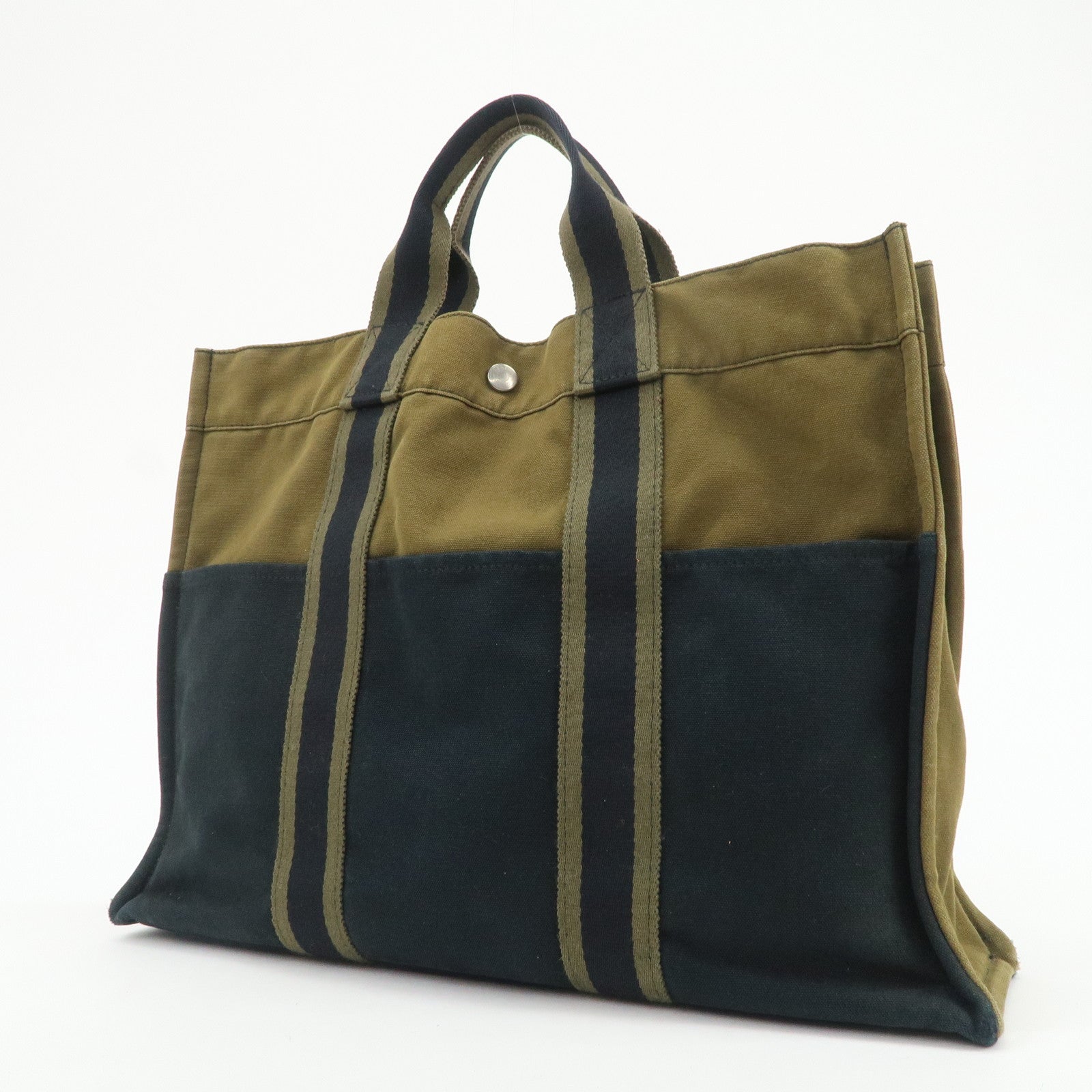 HERMES Fourre Tout MM Canvas Tote Bag Hand Bag Black Khaki