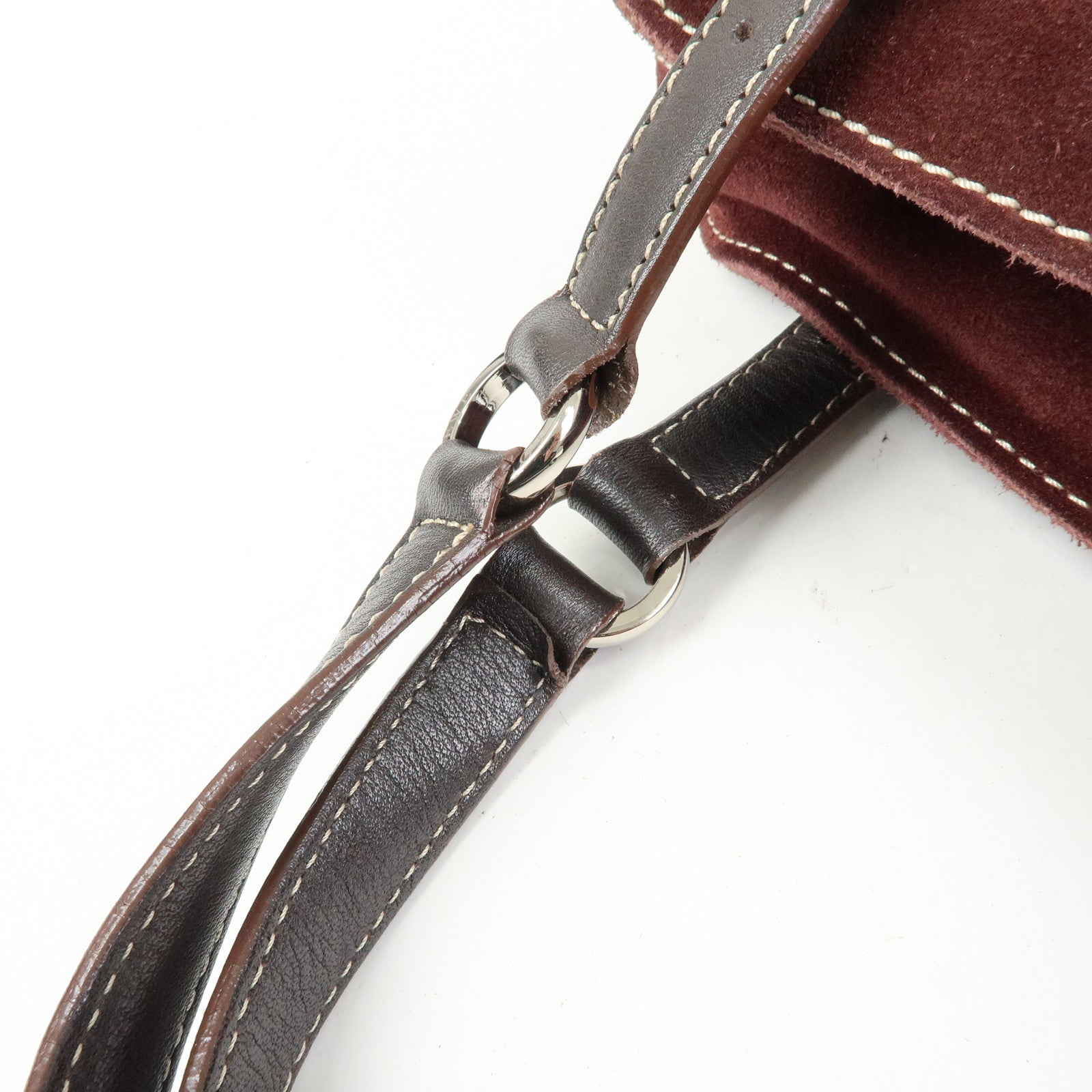 LOEWE Anagram Suede Leather Studs Hand Bag Bordeaux