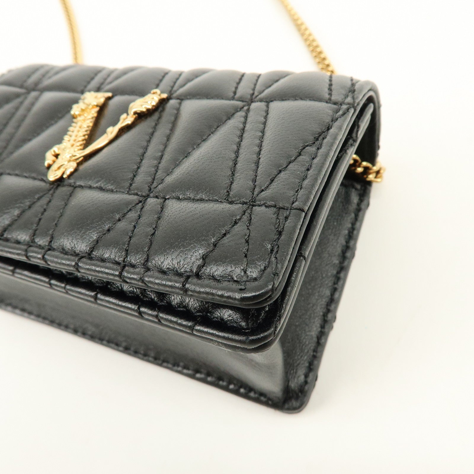VERSACE Virtus Leather Chain Shoulder Bag Crossbody Bag Black
