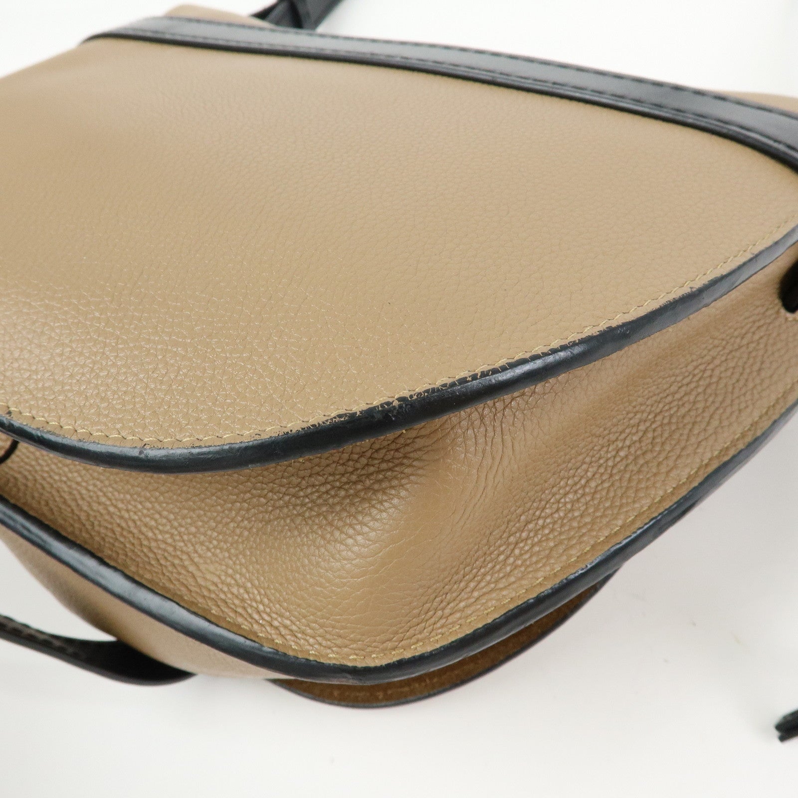 LOEWE Calf Leather Shoulder Bag Gate Bag Medium Beige Black