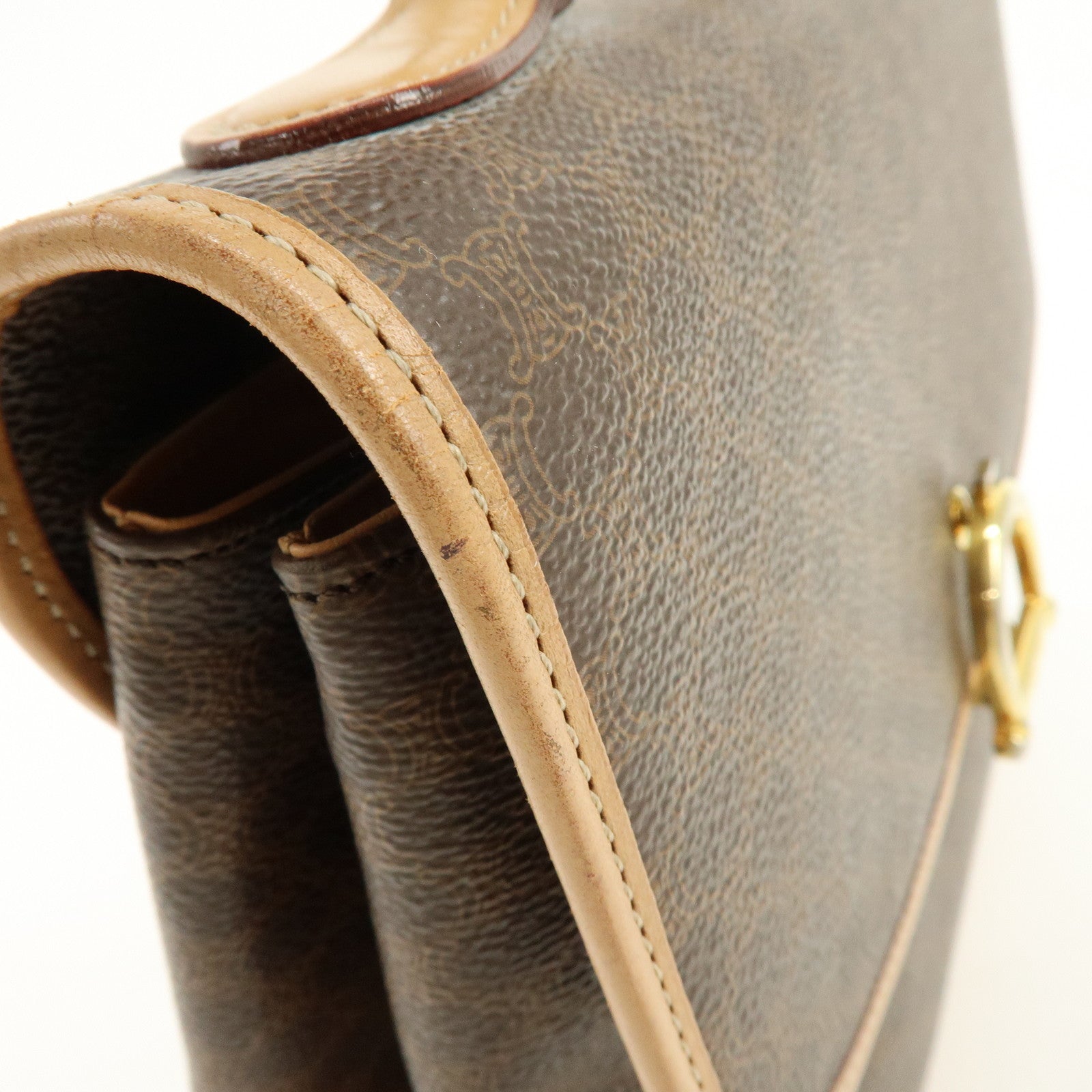CELINE Macadam PVC Leather Hand Bag Brown Beige