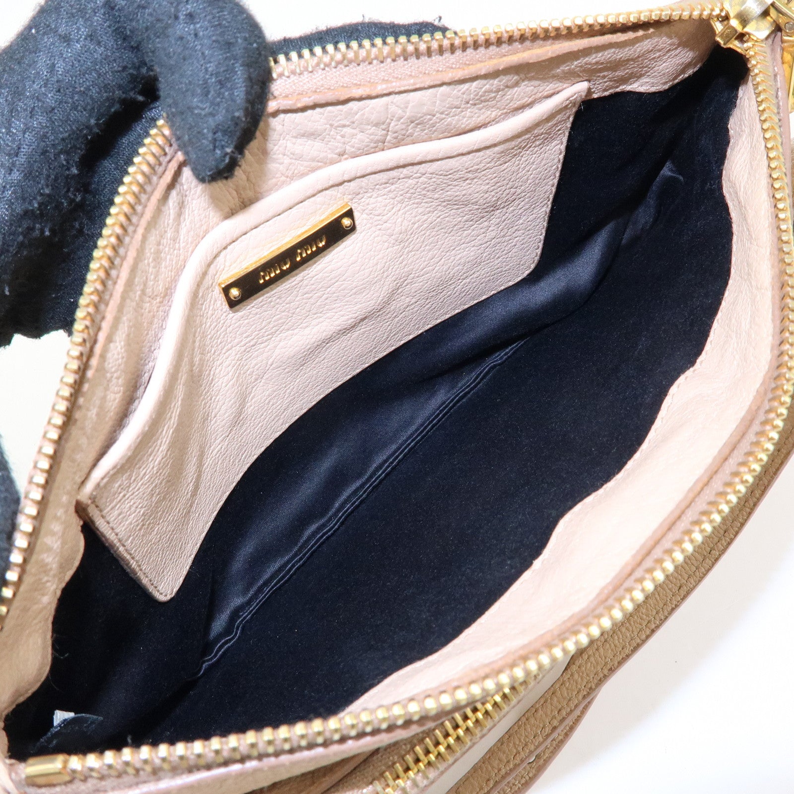 MIU MIU MADRAS Leather Shoulder Bag Crossbody Bag Beige RP0369