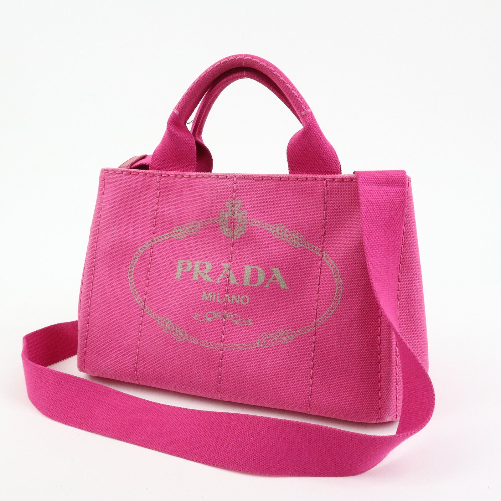 PRADA Triangle Logo Canapa Mini 2Way Bag Hand Bag Pink B2439G
