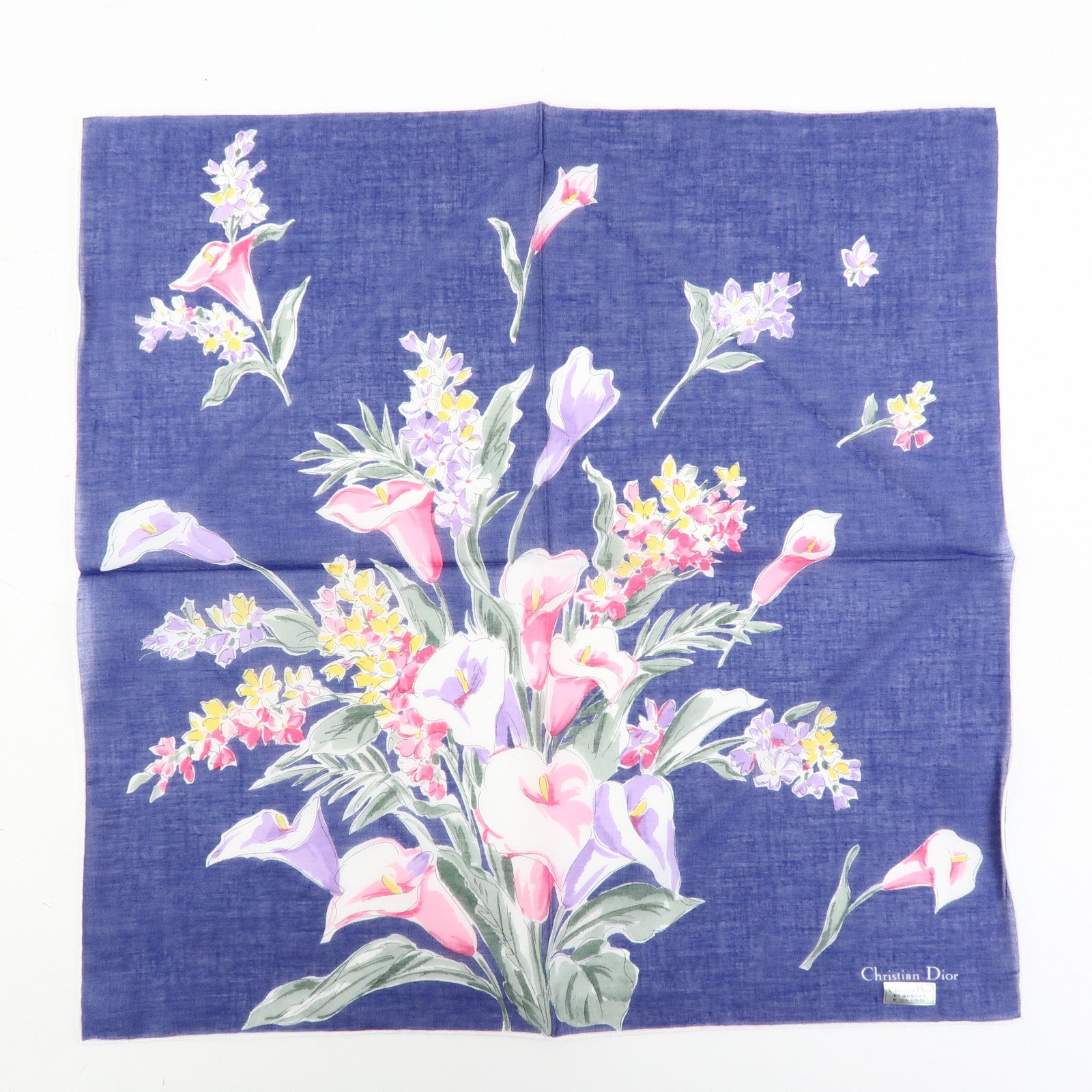 Christian Dior Set of 3 Cotton 100% Scarf Flower Print Navy Black