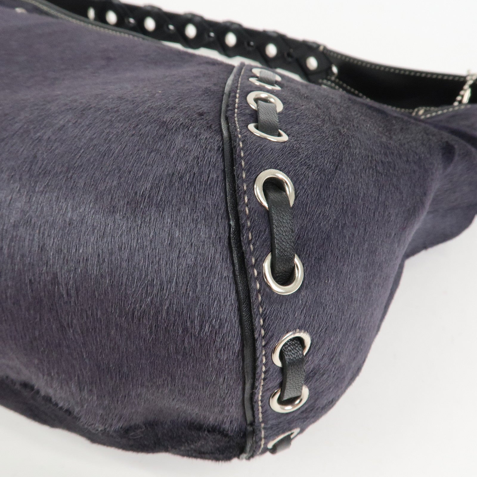 COACH Logo Unborn Calf Leather Shoulder Bag Hand Bag Black