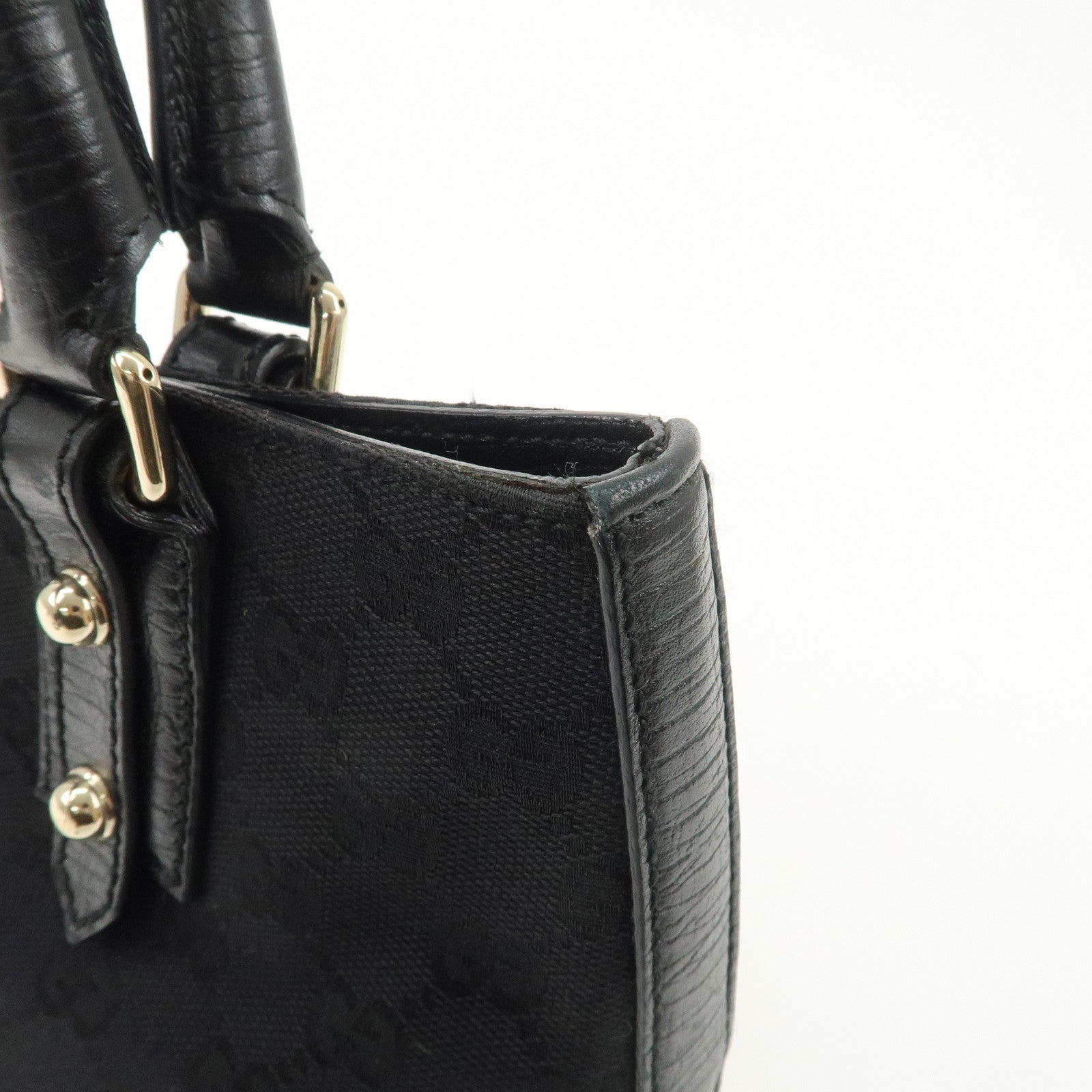 GUCCI Horsebit Sherry GG Canvas Leather Hand Bag Black 137475