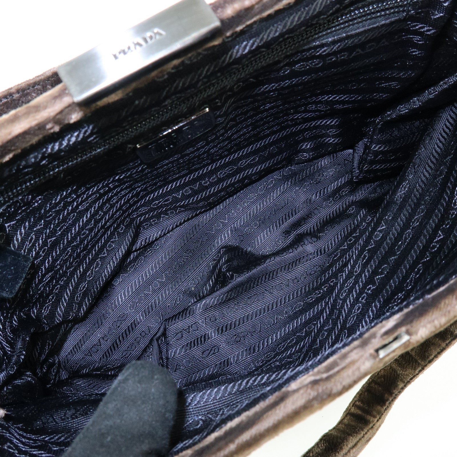 PRADA Logo Velour Hand Bag Brown B7641