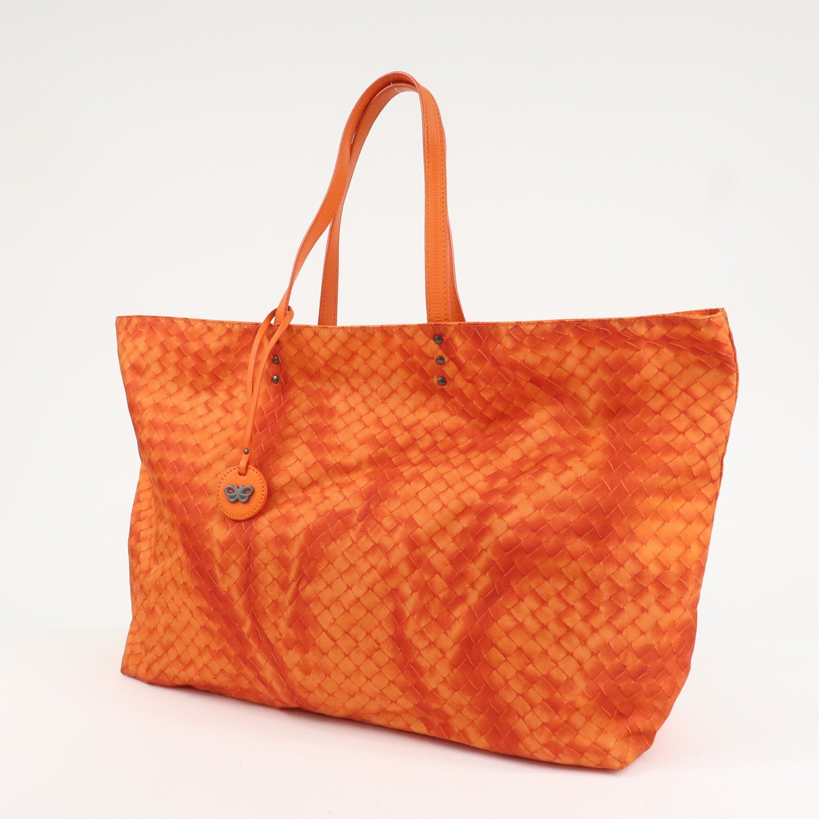 BOTTEGA VENETA Intrecciato Lujon Nylon Leather Tote Bag Orange Used