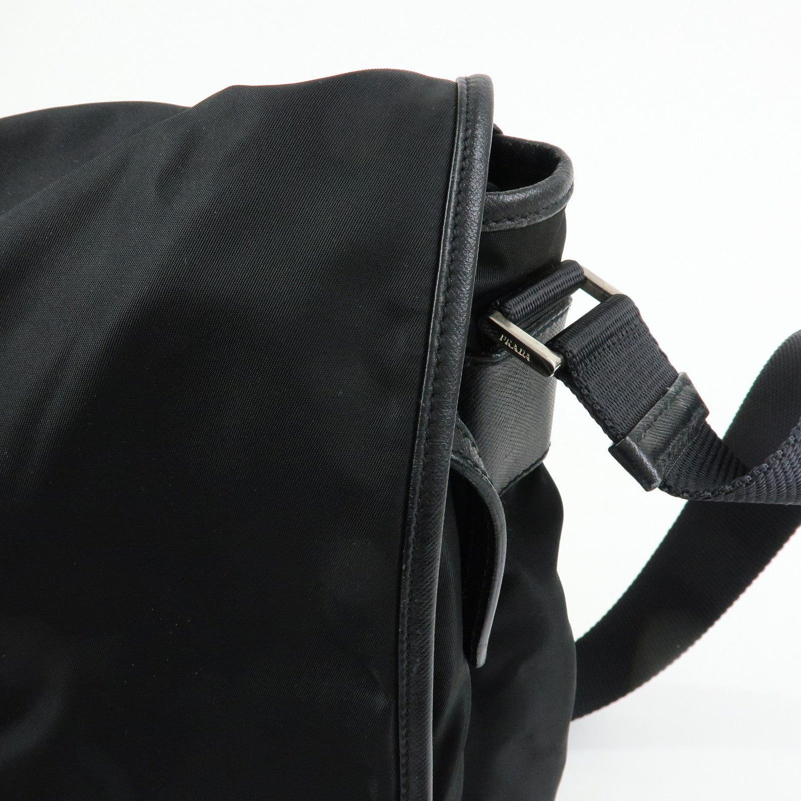 PRADA Triangle Logo Nylon Saffiano Leather Shoulder Bag Black