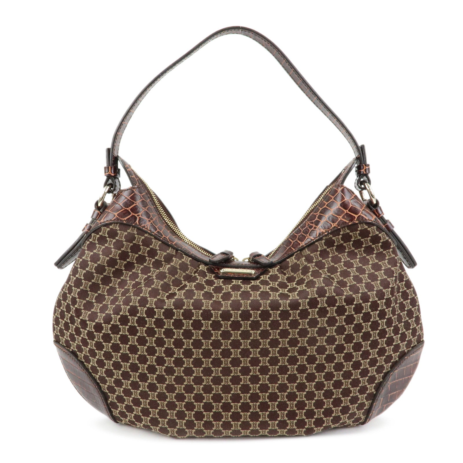 CELINE Macadam Canvas Leather Shoulder Bag Hand Bag Brown