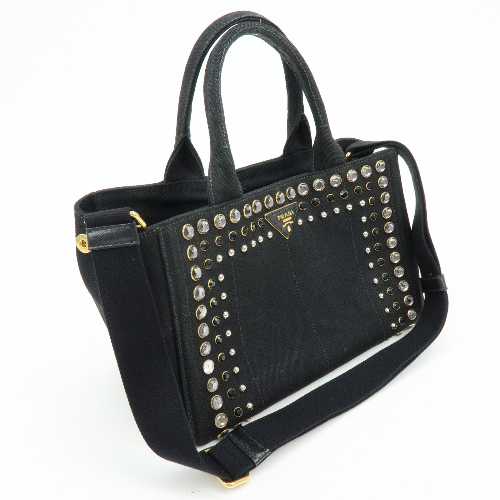 PRADA Triangle Logo Canapa Mini Canvas Bijoux 2Way Bag Black1BG439