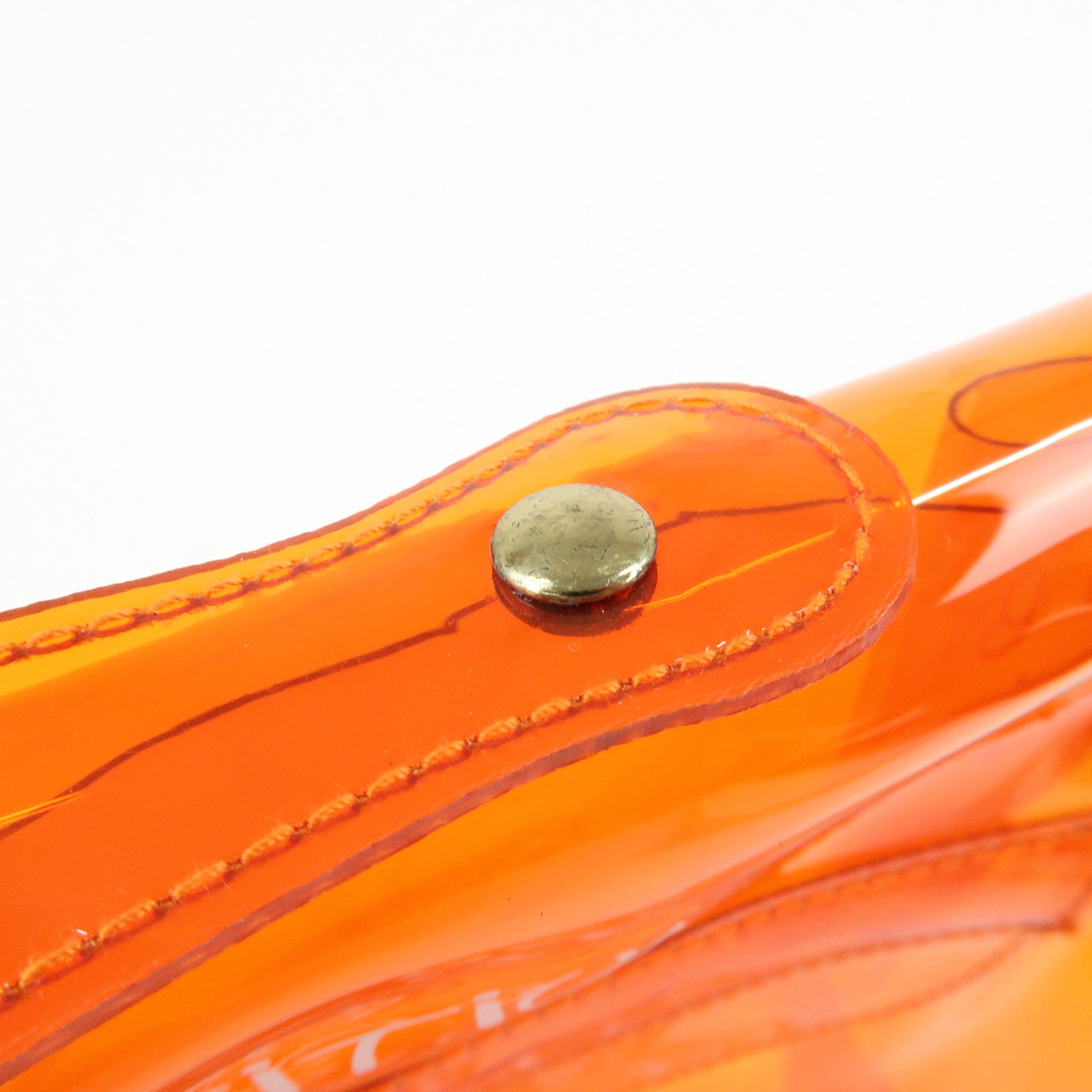 HERMES Kelly Vinyl Hand Bag Clear Transparent Orange