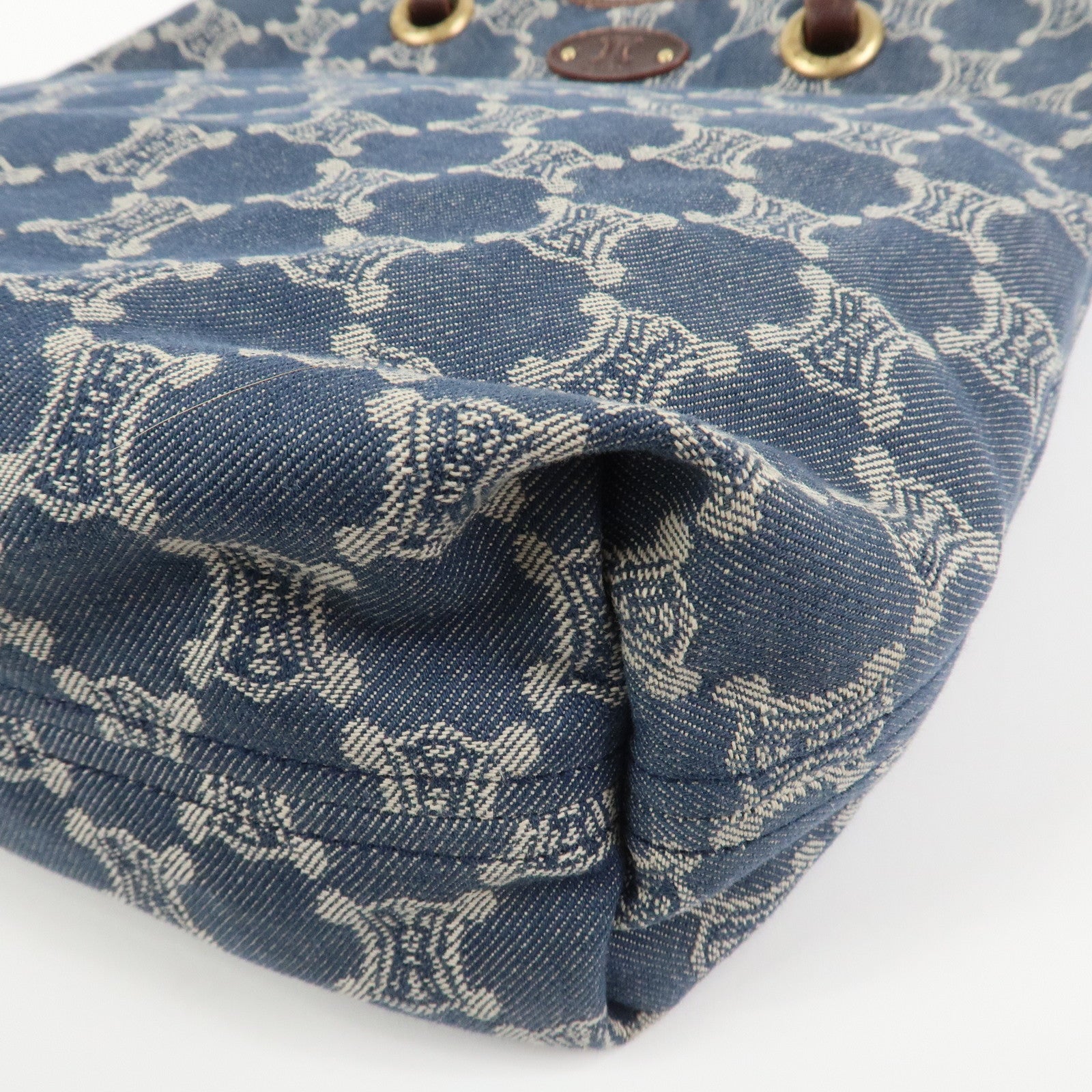 CELINE Macadam Denim Leather Tote Bag Shoulder Bag Blue Brown