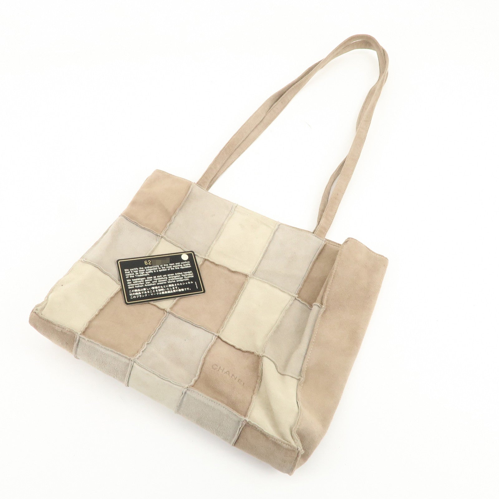 CHANEL Suede Shoulder Bag Tote Bag Patchwork Beige Brown