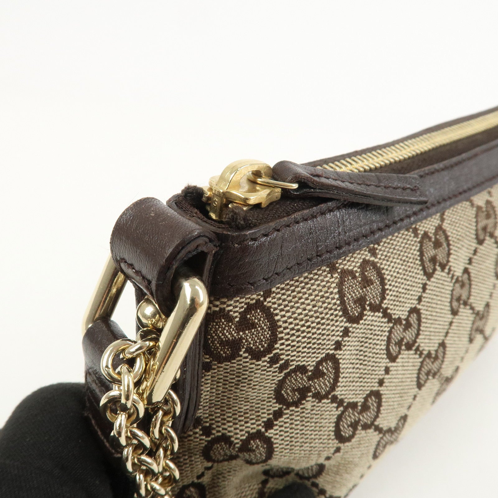 GUCCI Sherry GG Canvas Leather Pouch Cosmetic Pouch Brown 152507