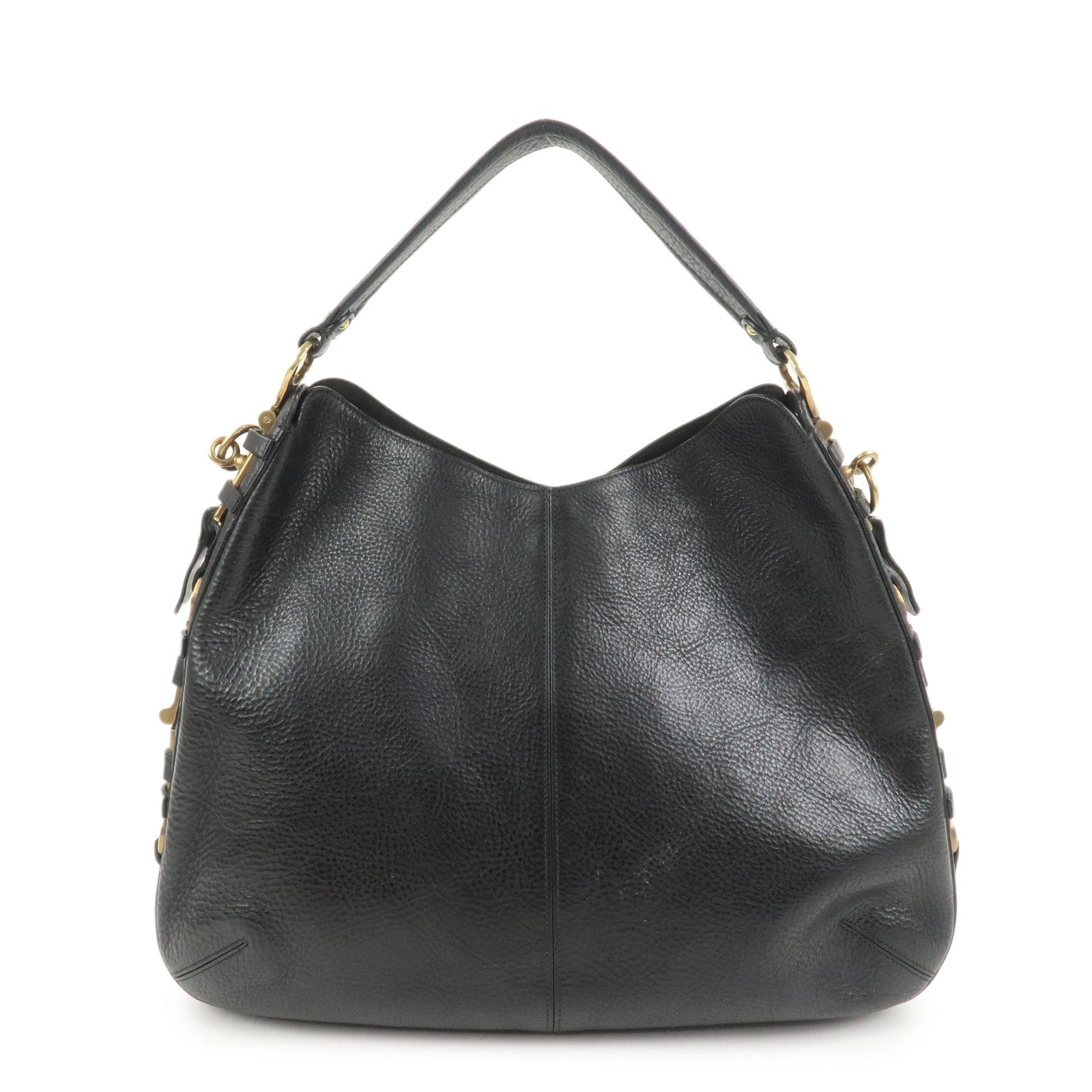 Ferragamo Gancini Calf Leather Shoulder Bag Hand Bag Black