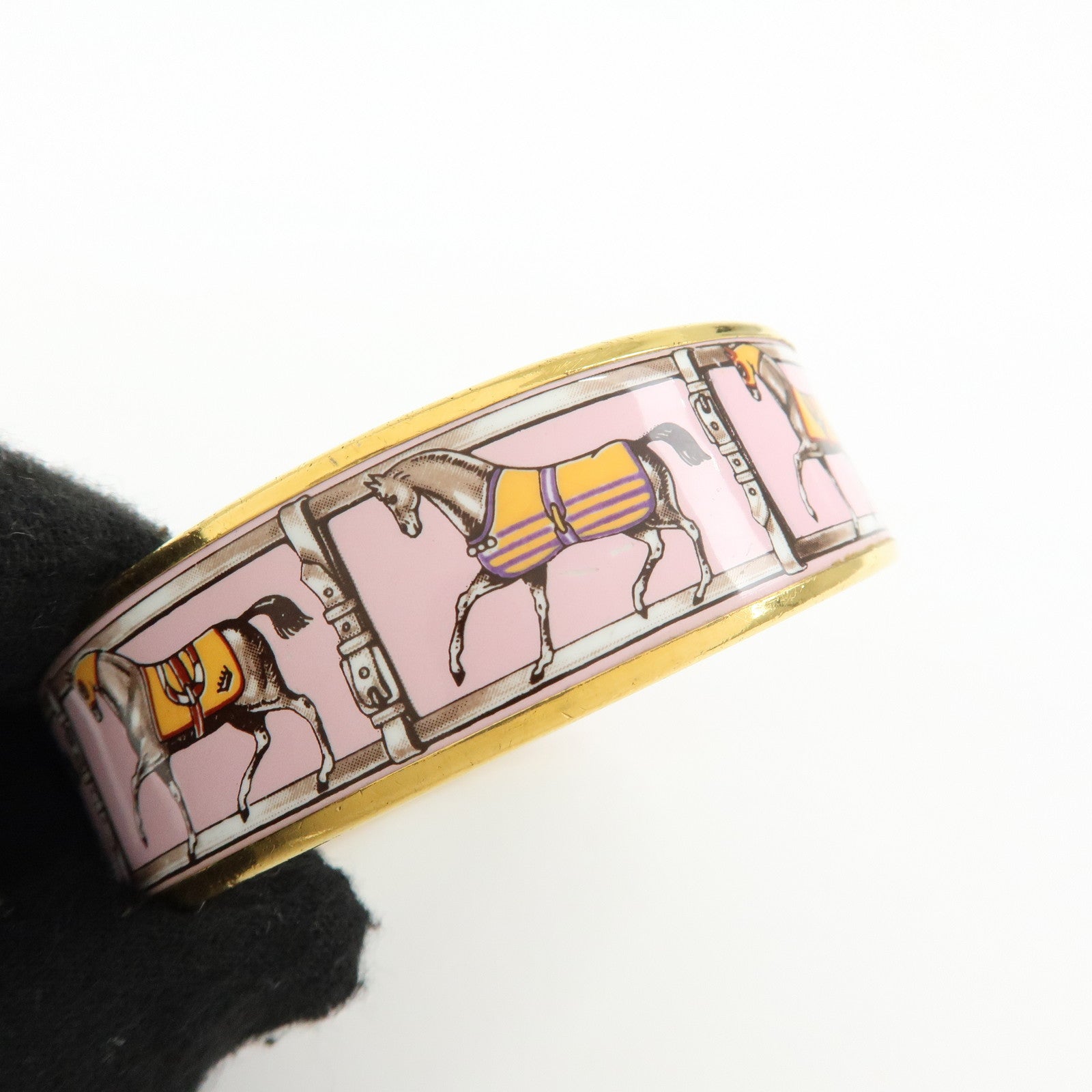 HERMES Email GM Gold Plated Bangle Bracelet Pink Gold