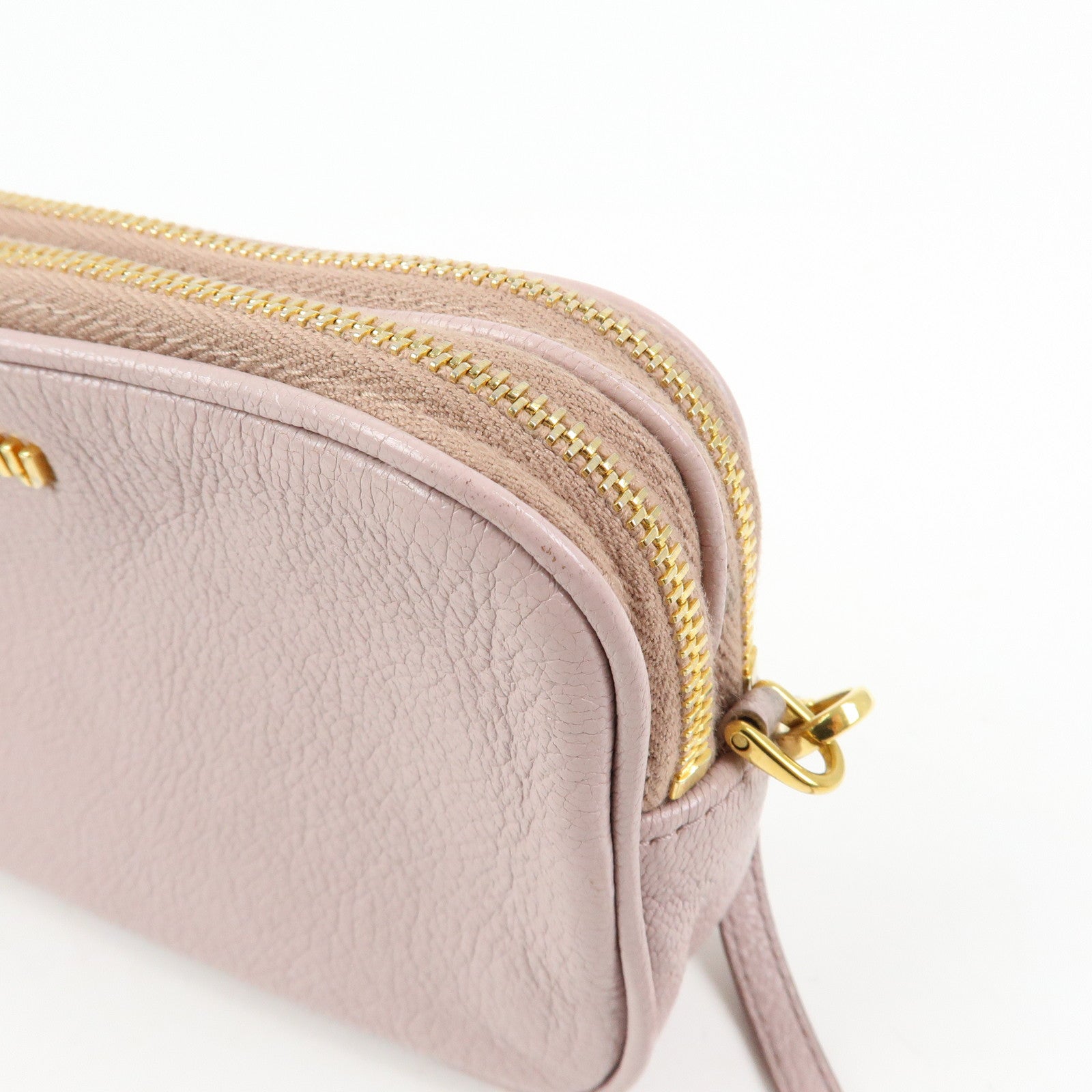 MIU MIU Logo Madras Leather Mini Shoulder Bag Light Purple