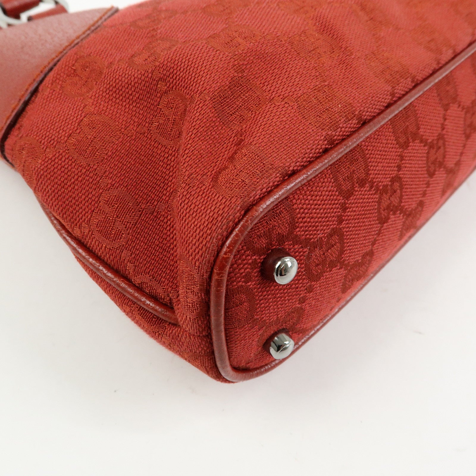 GUCCI GG Canvas Leather Tote Bag Hand Bag Red 113015