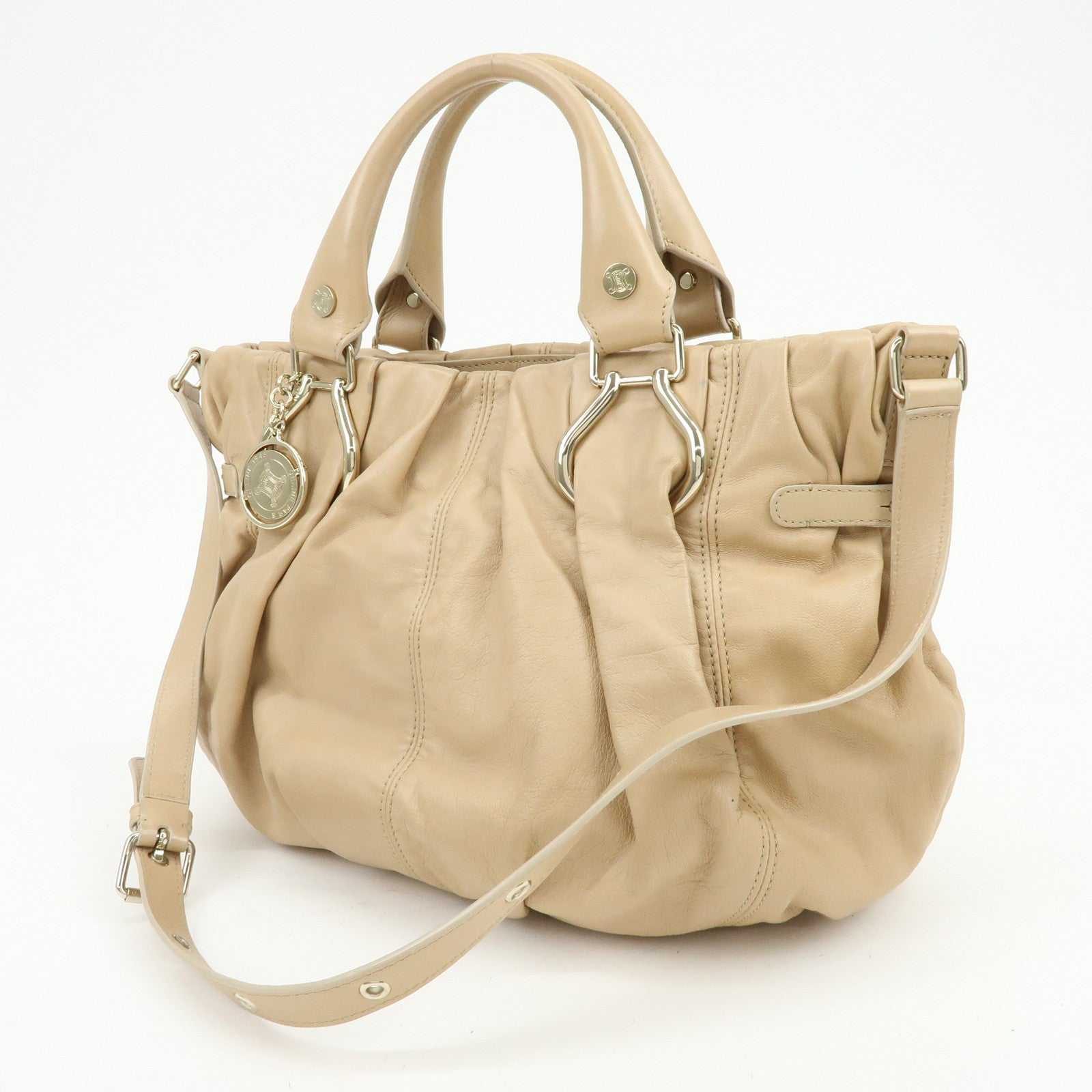 CELINE Macadam Leather 2WAY Bag Hand Bag Shoulder Bag Beige