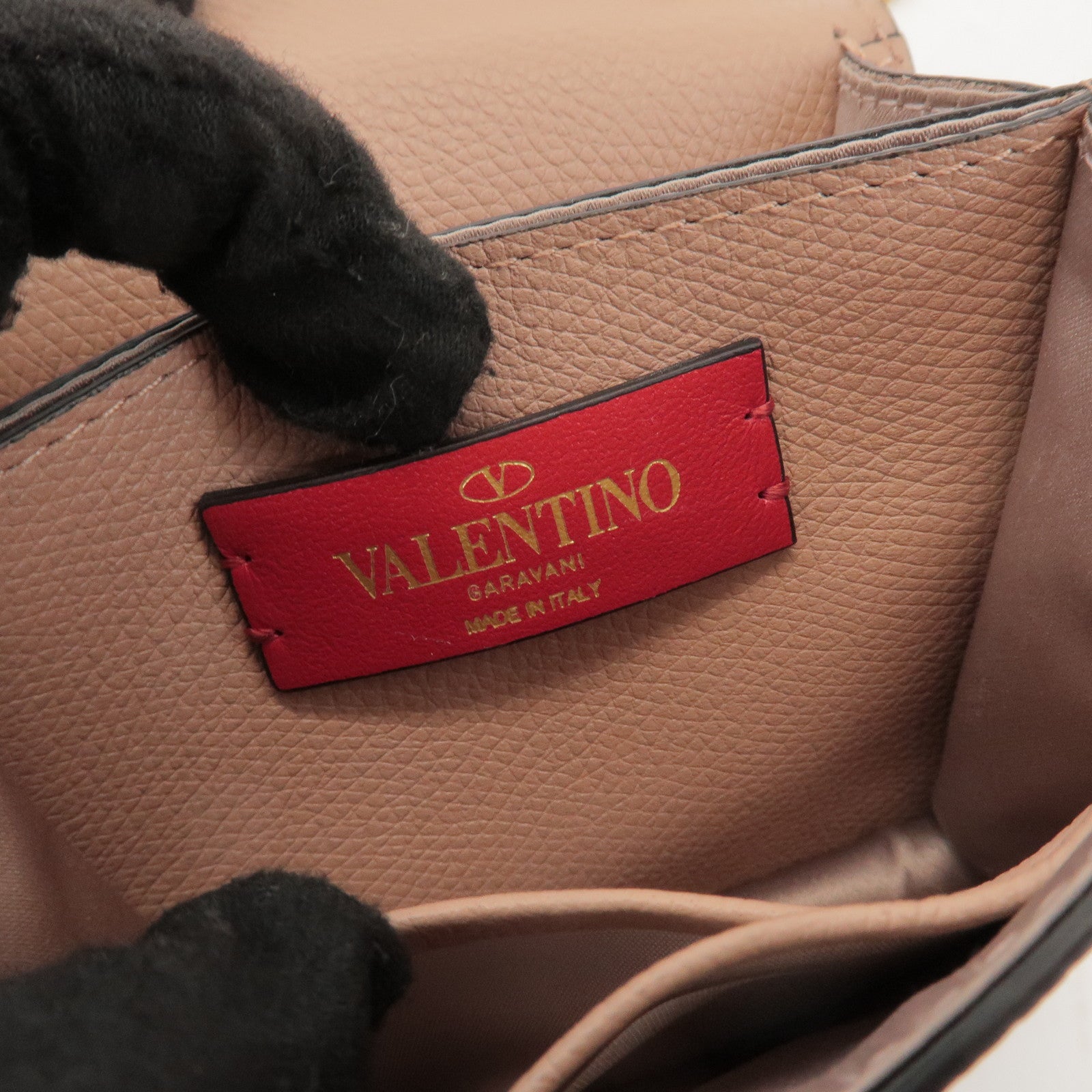 VALENTINO V Sling Leather Shoulder Bag Crossbody Bag Pink Beige