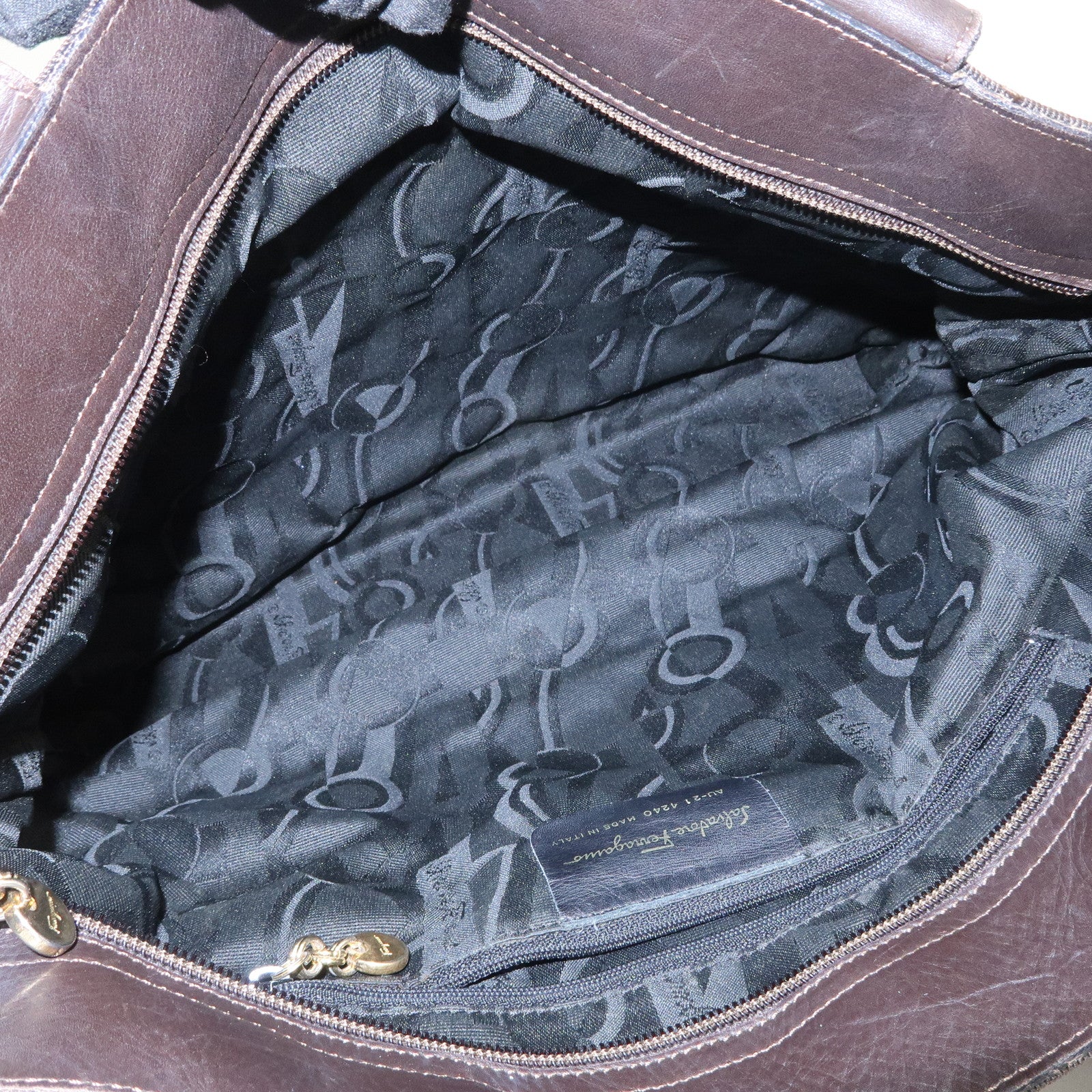 Ferragamo Vara Logo Canvas Tote Bag Shoulder Bag Brown