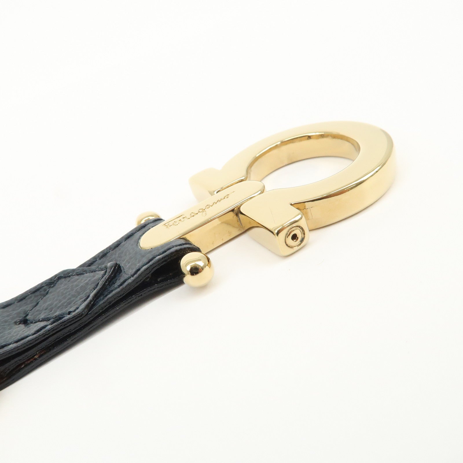 Ferragamo Gancini Leather Metal Bag Charm Key Charm Key Chain Black