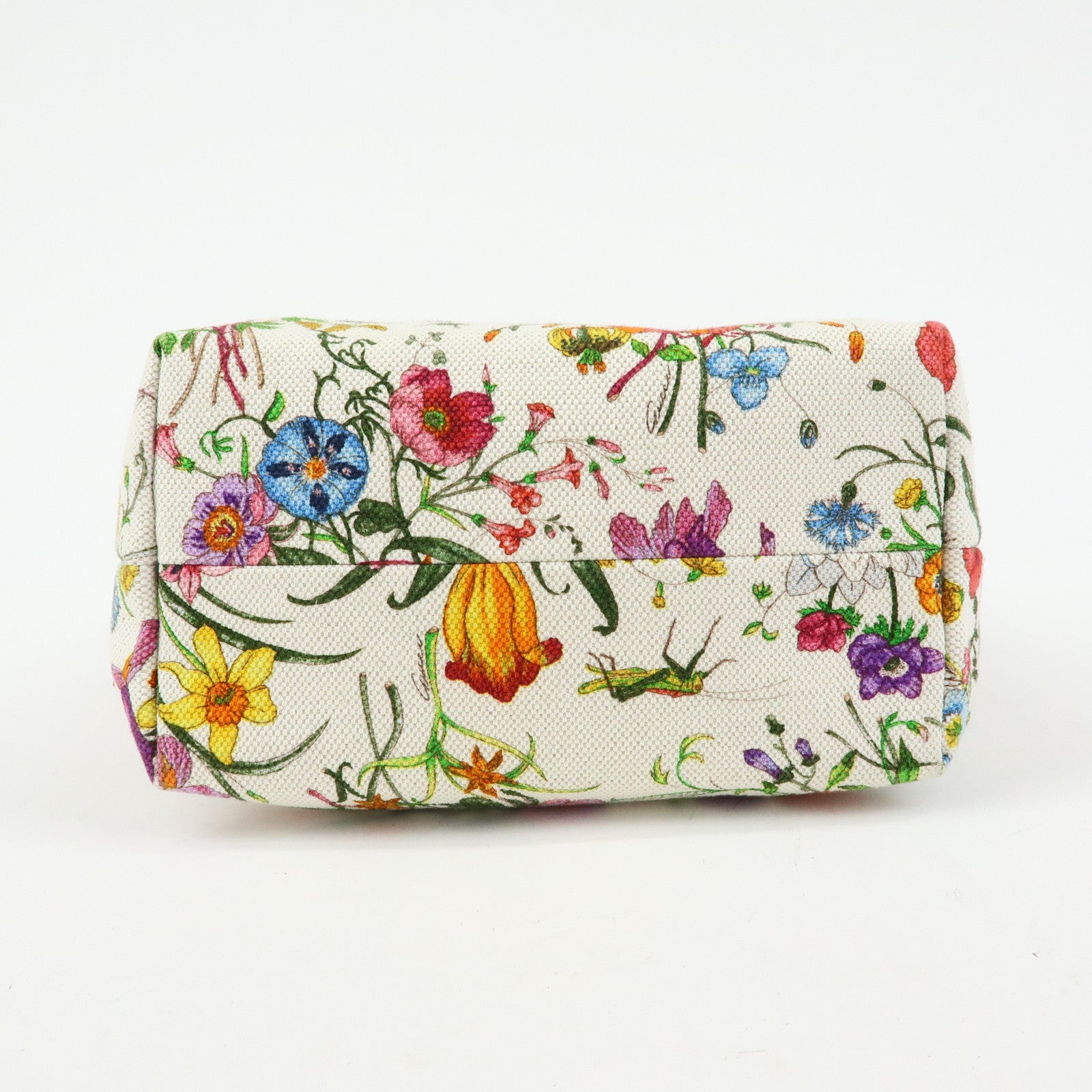 GUCCI Flora Flower Motif Canvas Leather Tote Bag White Pink 240018