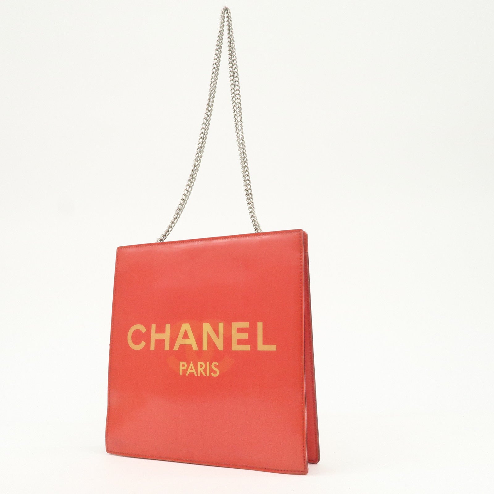 CHANEL COCO Mark Nylon Hologram Chain Shoulder Bag Hand Bag Red