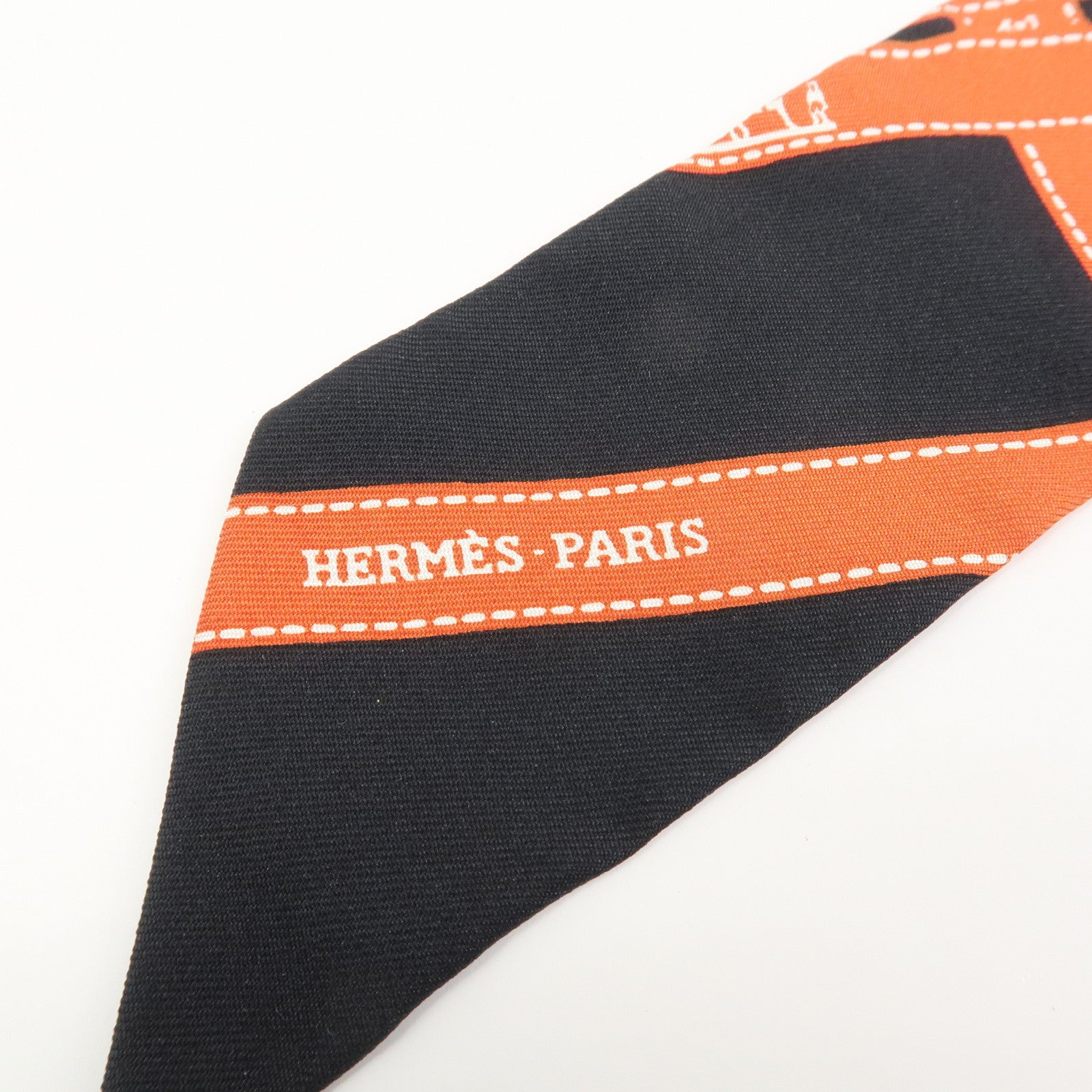 HERMES Twilly Silk 100% Bolduc Scarf Black Orange