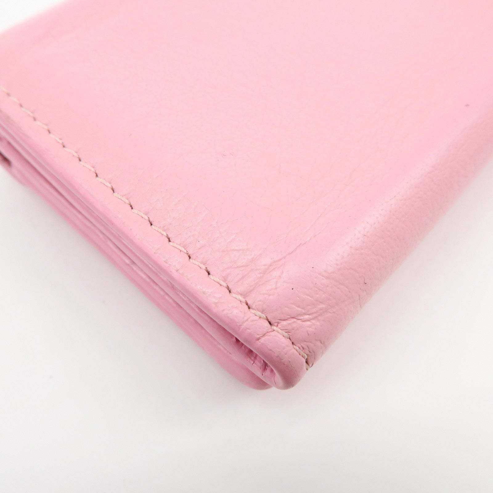 BALENCIAGA Leather Tri-fold Compact Wallet Pink 391446