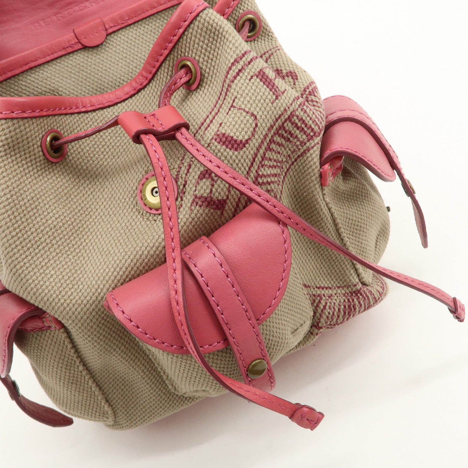BURBERRY Children Canvas Leather Mini Rucksack Backpack Beige Pink