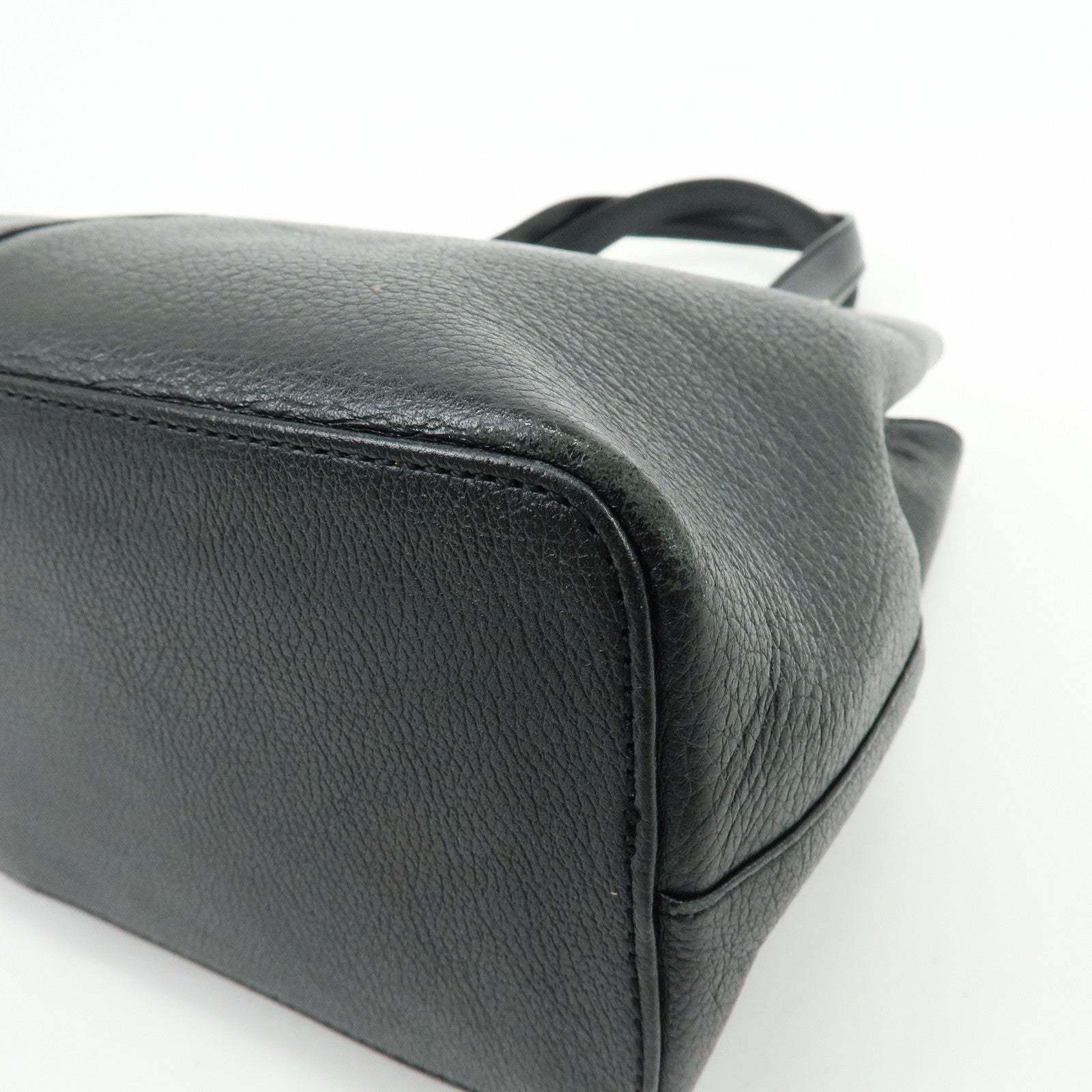 BURBERRY Logo Leather Mini Hand Bag Tote Bag Black