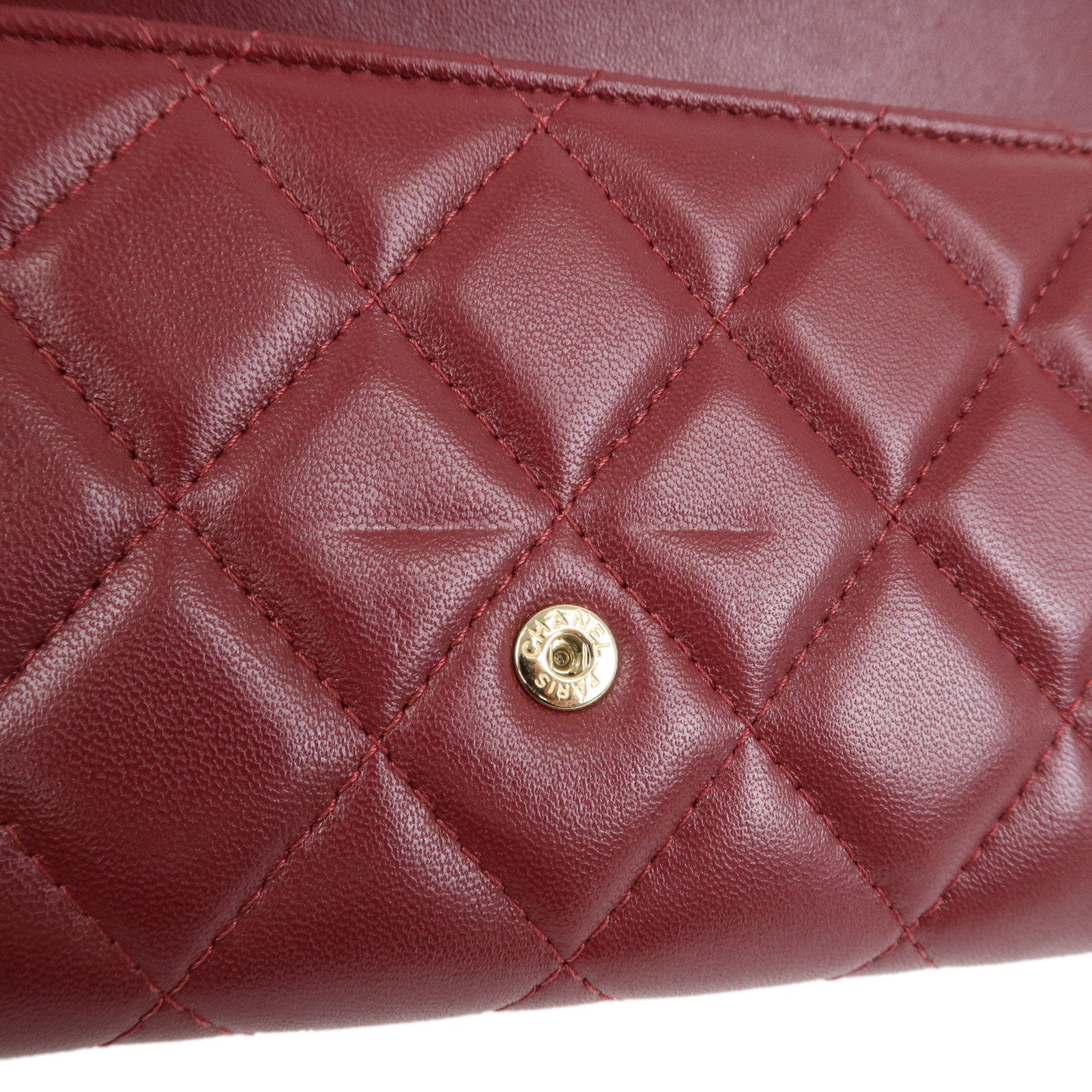CHANEL Matelasse Lamb Skin Classic Long Flap Wallet Red AP0241