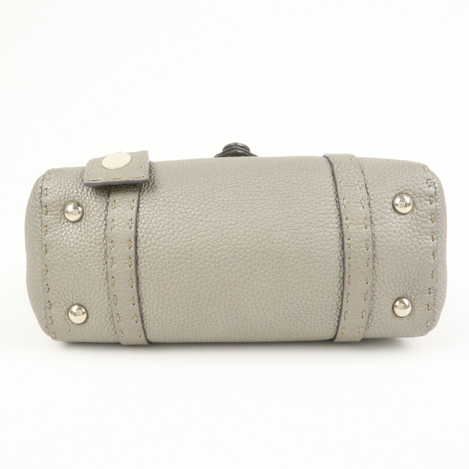 FENDI Seleria Mini Linda Leather Hand Shoulder Bag Greige 8BR486