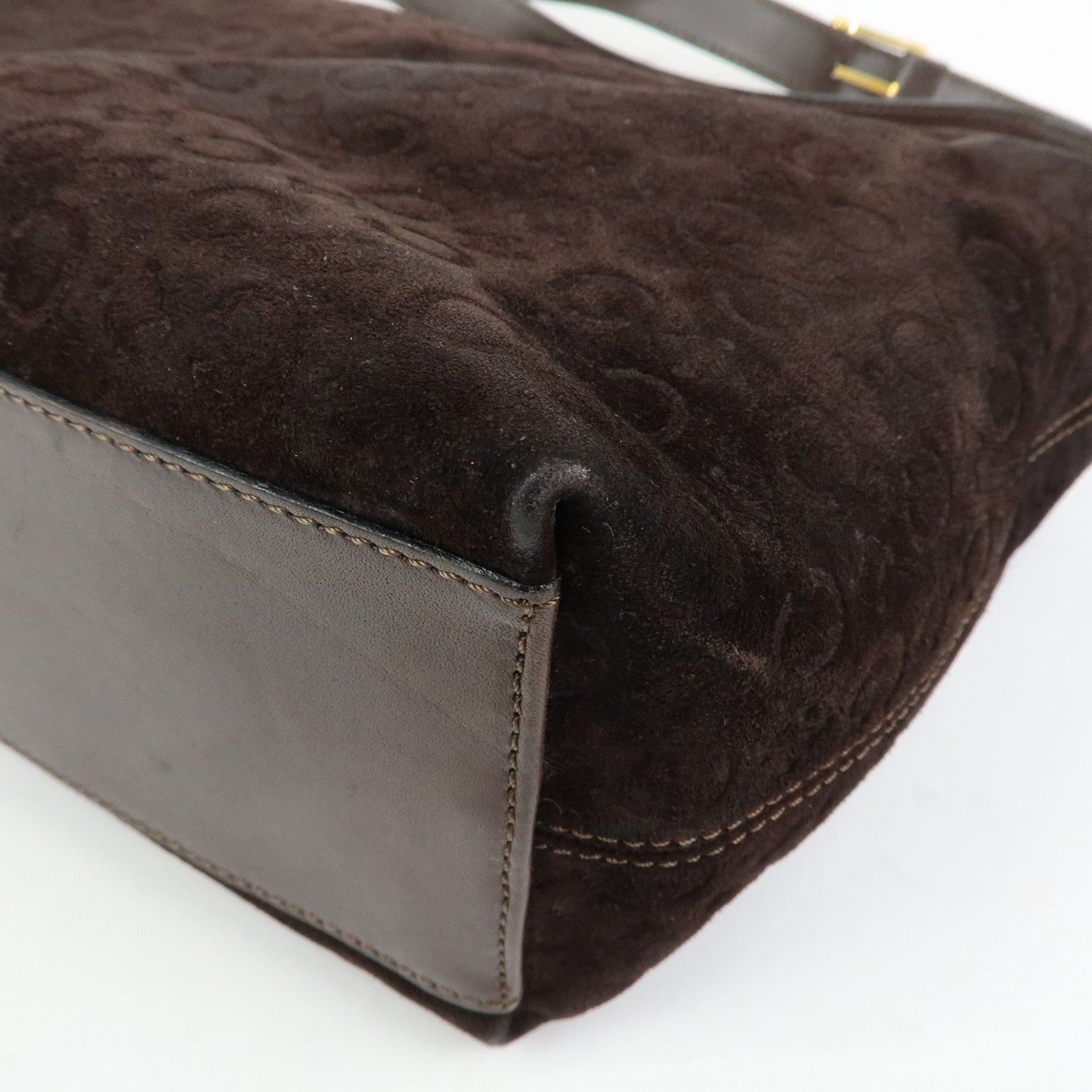 CELINE C Macadam Suede Leather Shoulder Bag Hand Bag Dark Brown