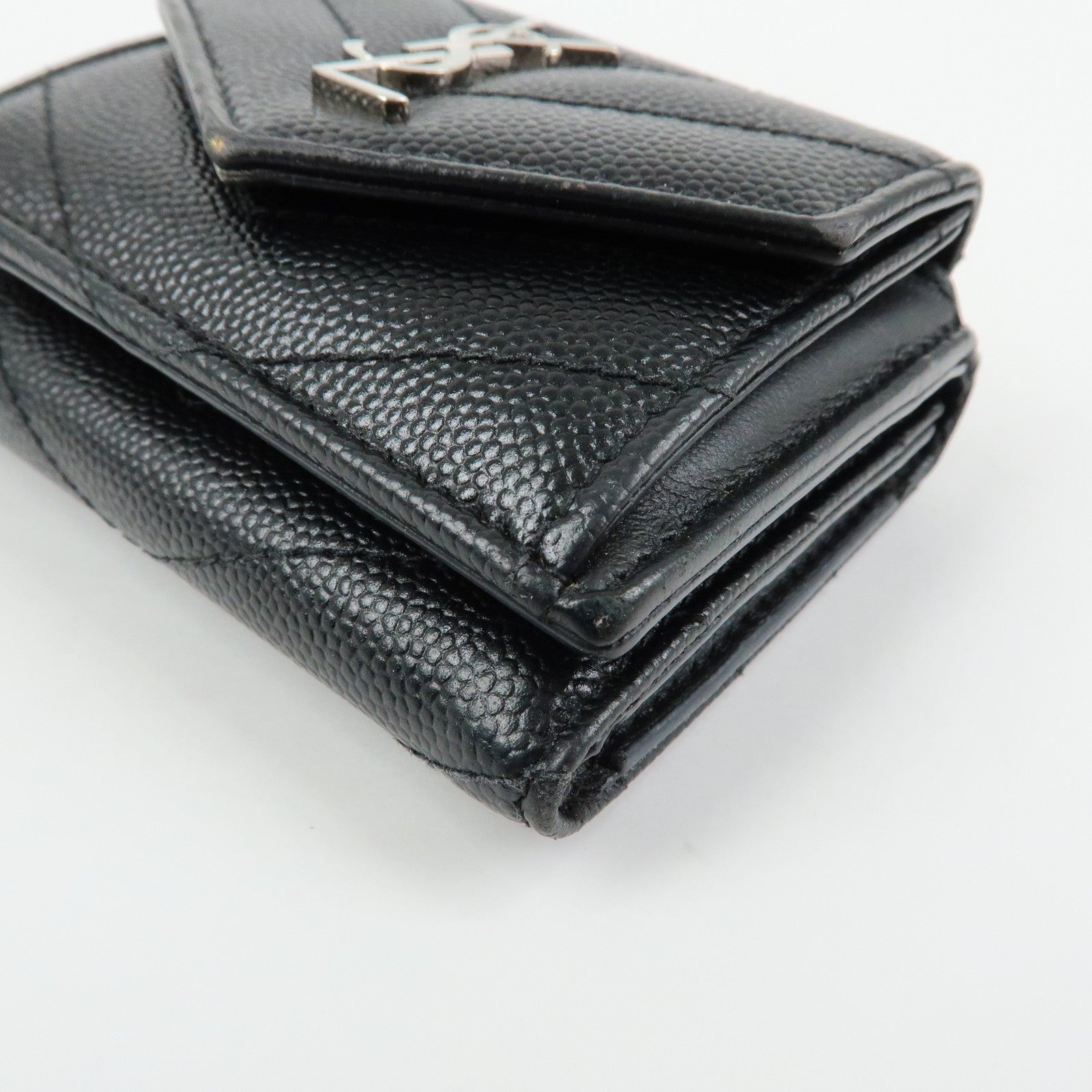 SAINT LAURENT PARIS Cassandre Leather Compact Wallet Black 505118