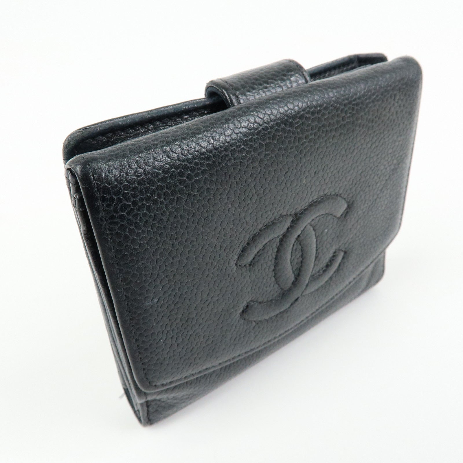 CHANEL COCO Mark Cavairskin Compact Wallet Black