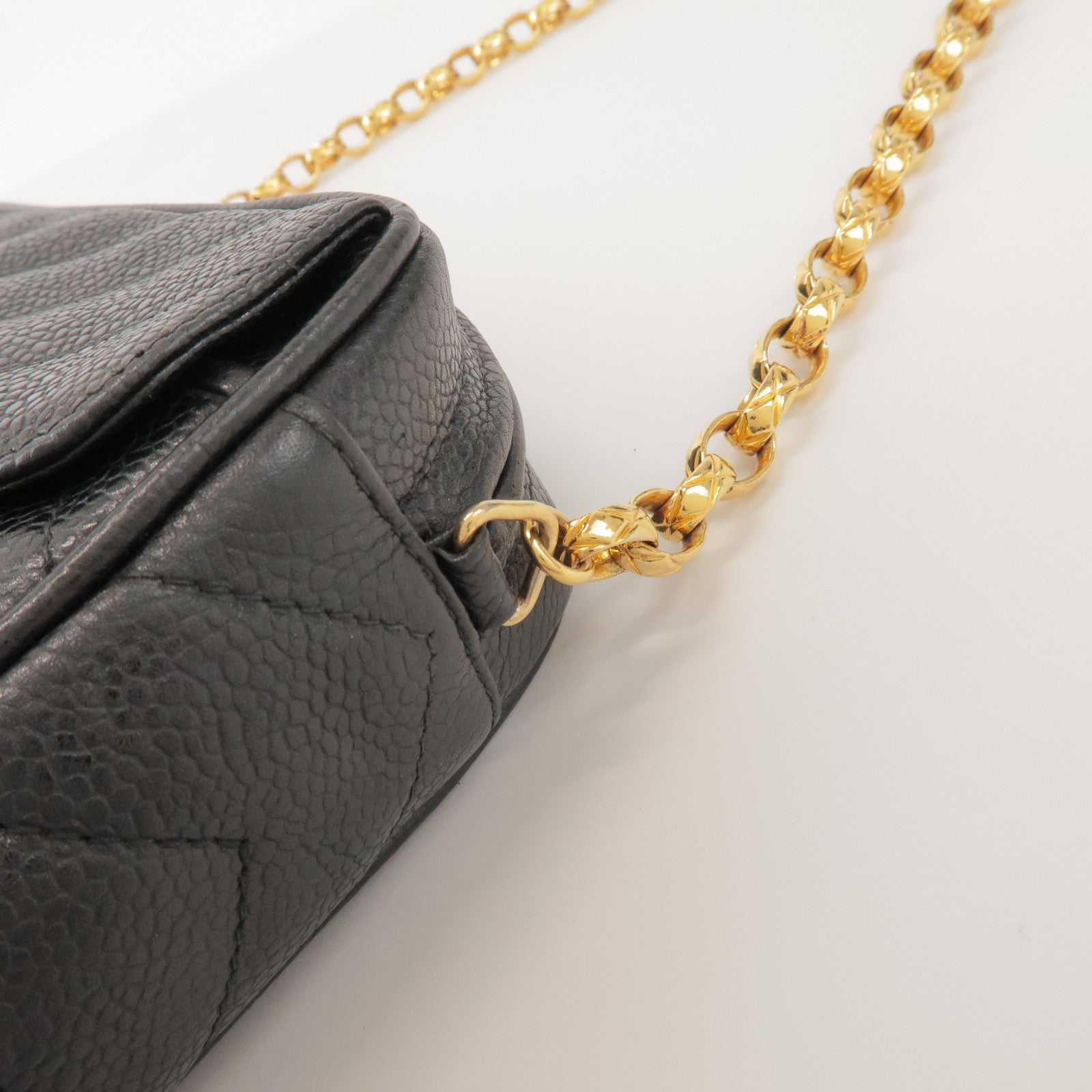 CHANEL Chevron V Stitch Caviarskin Chain Shoulder Bag Black