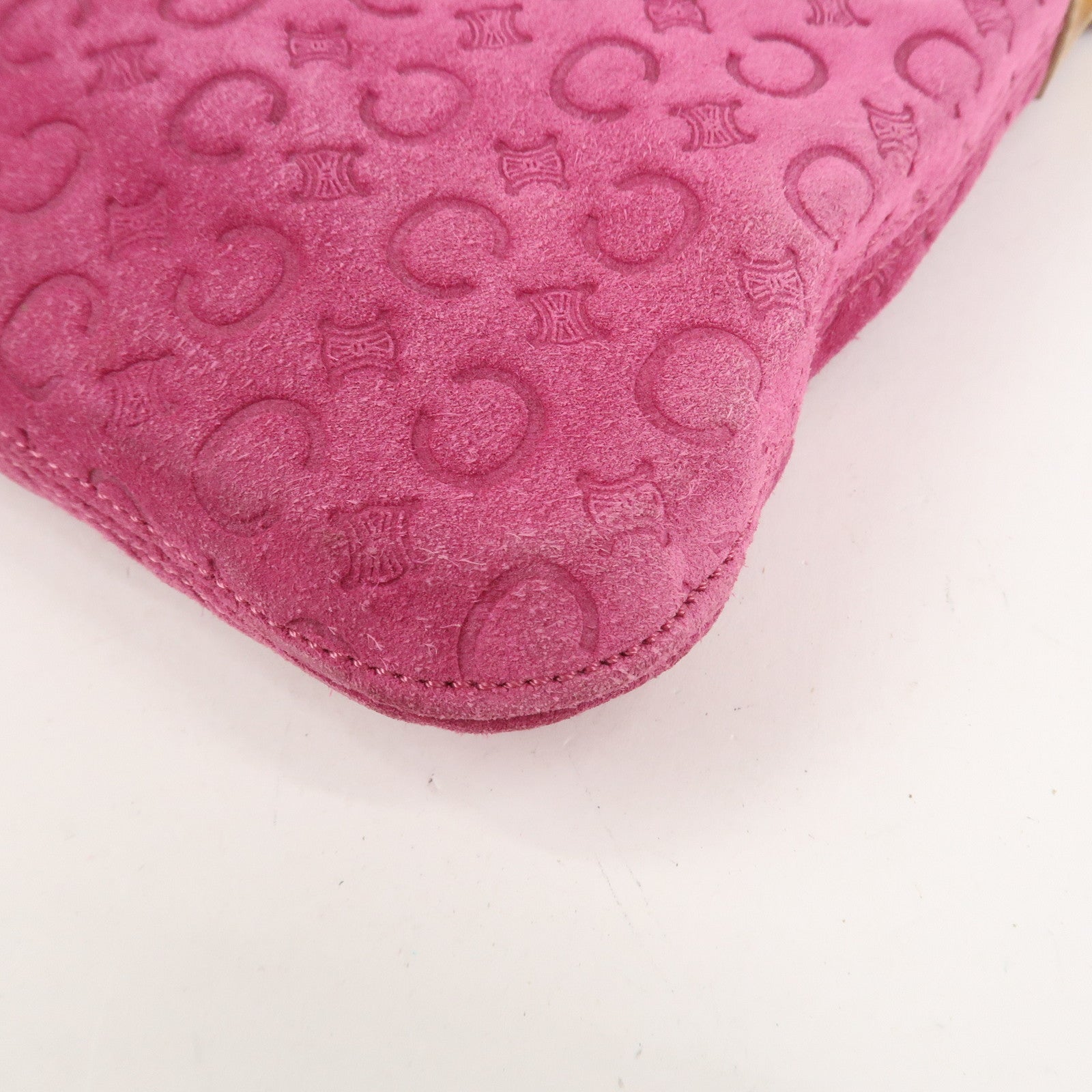 CELINE C Macadam Suede Leather Shoulder Bag Pink Light Brown