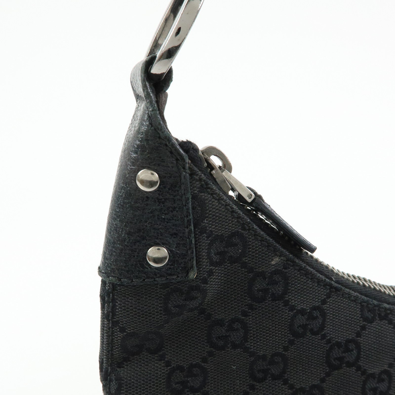 GUCCI GG Canvas Leather Shoulder Bag Hand Bag Black 115003