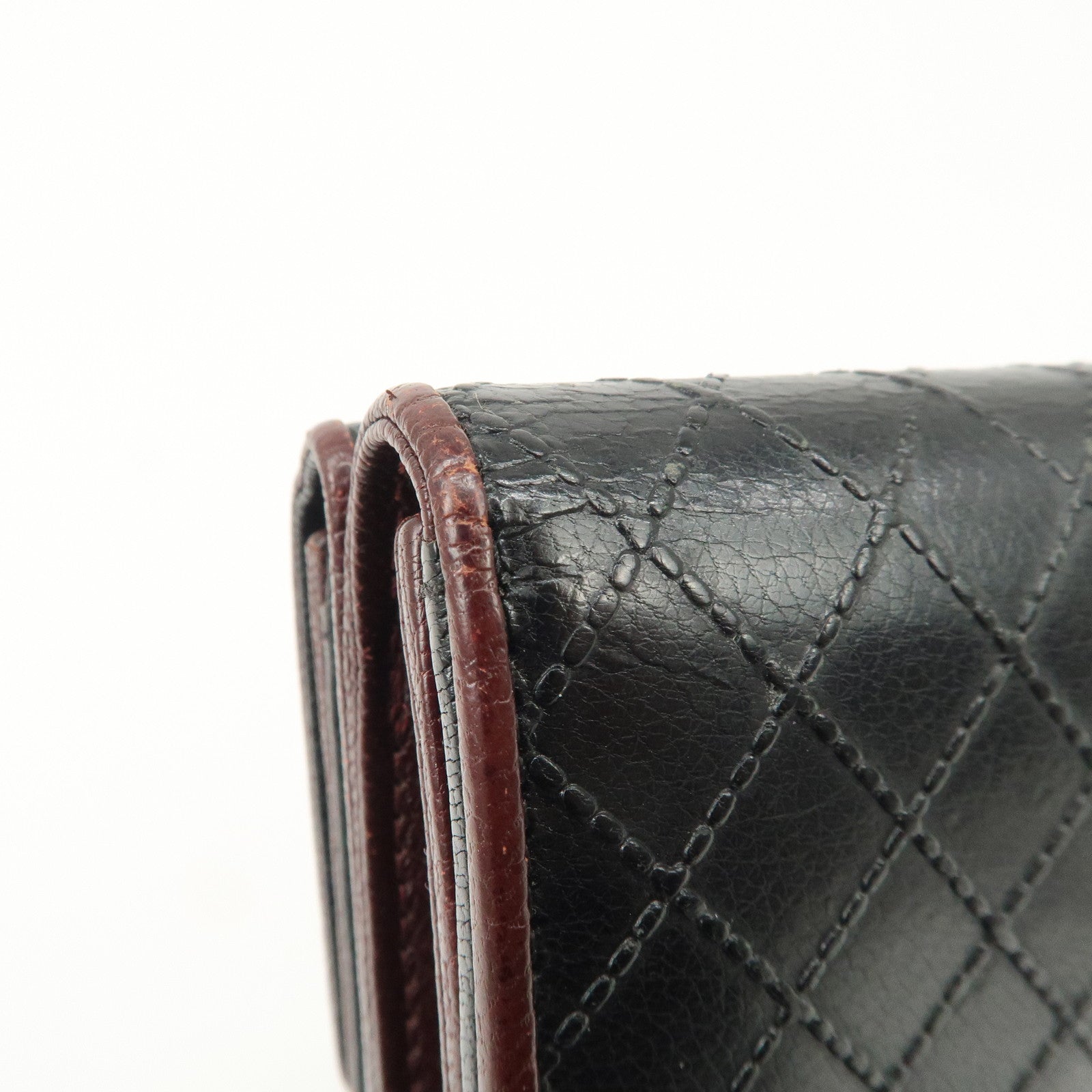 CHANEL Bicolore W Hook Leather Compact Wallet Black A33910 Used