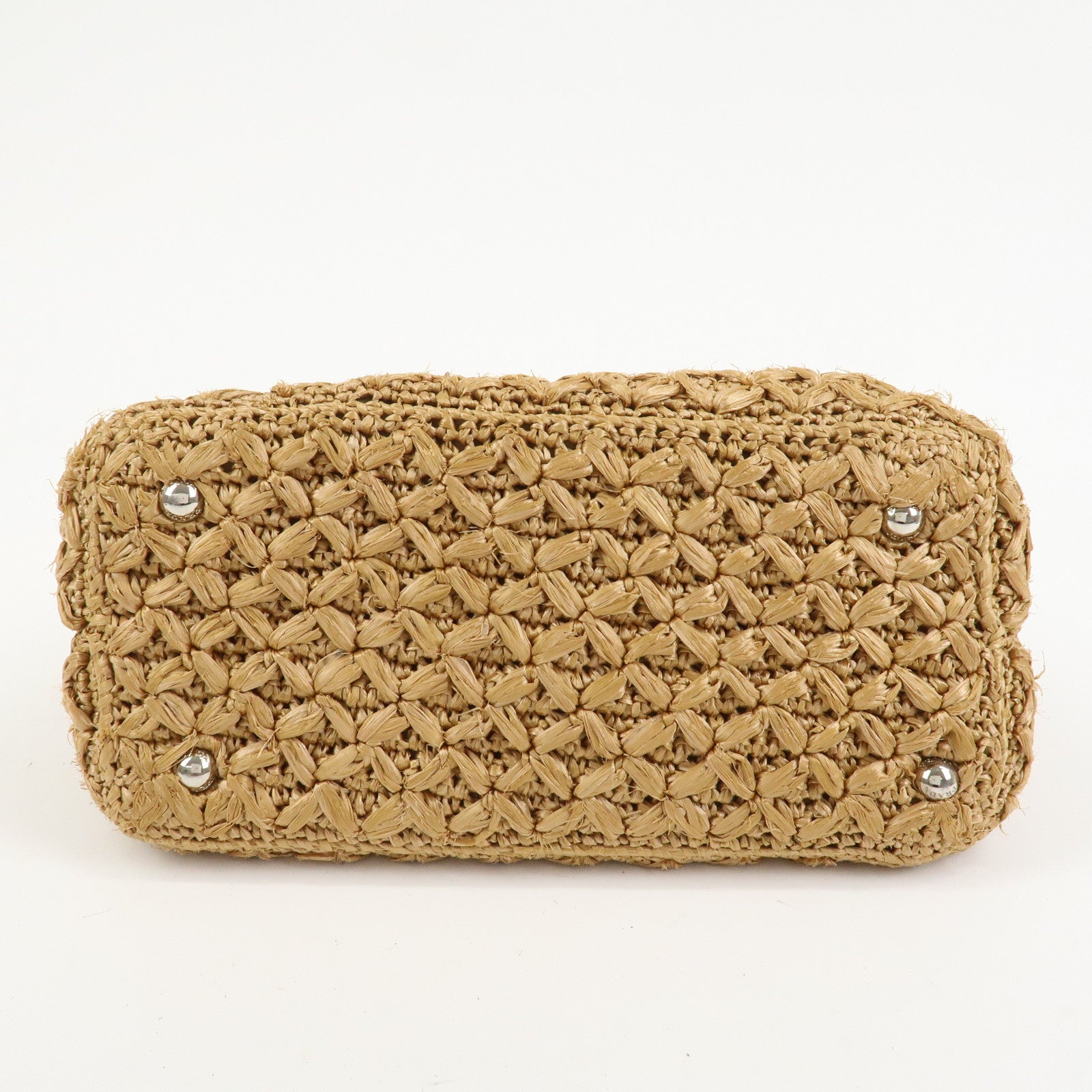 PRADA Canapa Raffia 2 Way Bag Hand Shoulder Bag Brown Ivory BN2889