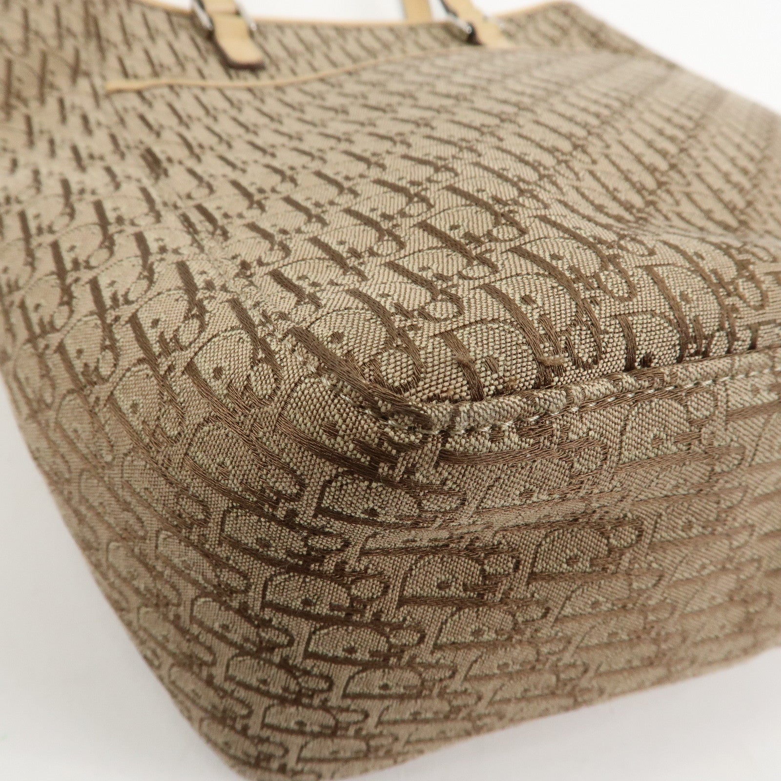 Christian Dior Trotter Leather Canvas Tote Bag Shoulder Bag Beige