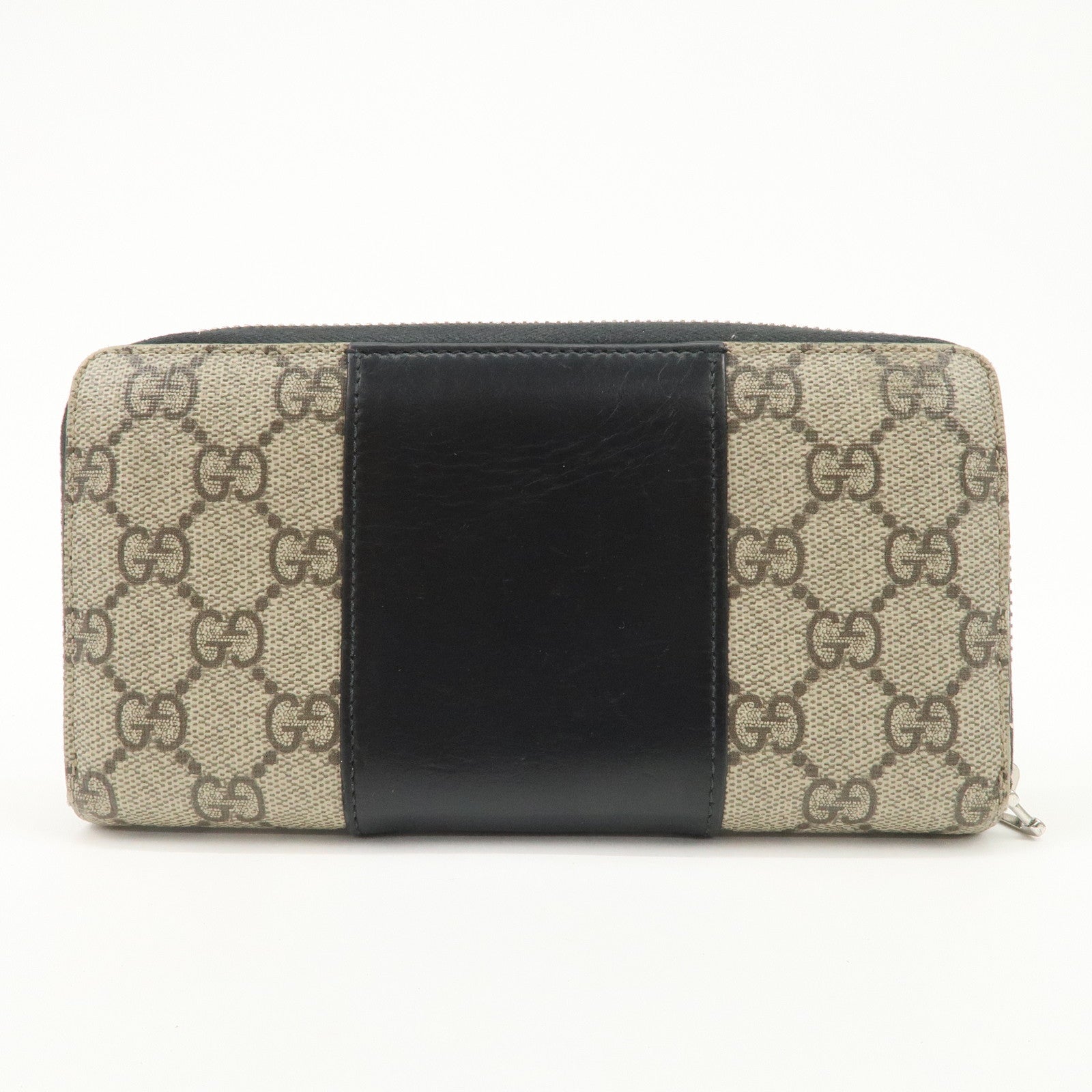 GUCCI GG Supreme Leather Round Zippy Long Wallet Beige Black 451249