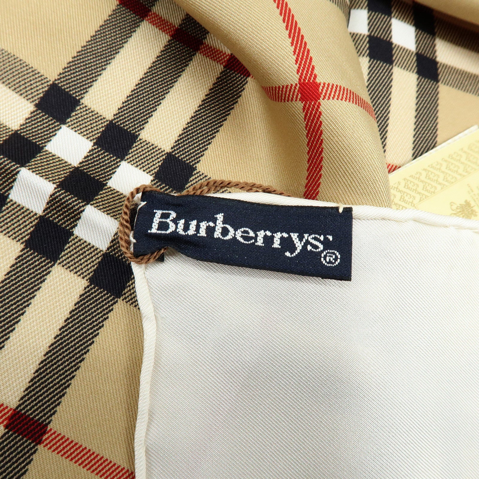 BURBERRY Nova Plaid Flower Motif Silk 100% Scarf Beige White Orange