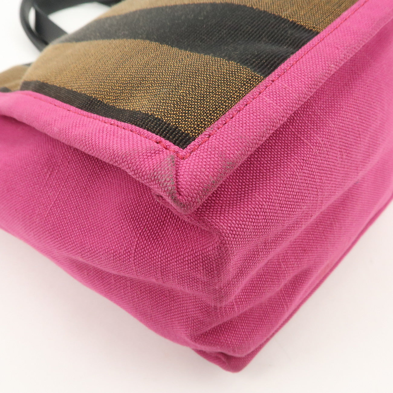 FENDI Pequin Canvas Leather Tote Bag Hand Bag Brown Pink 8BH252