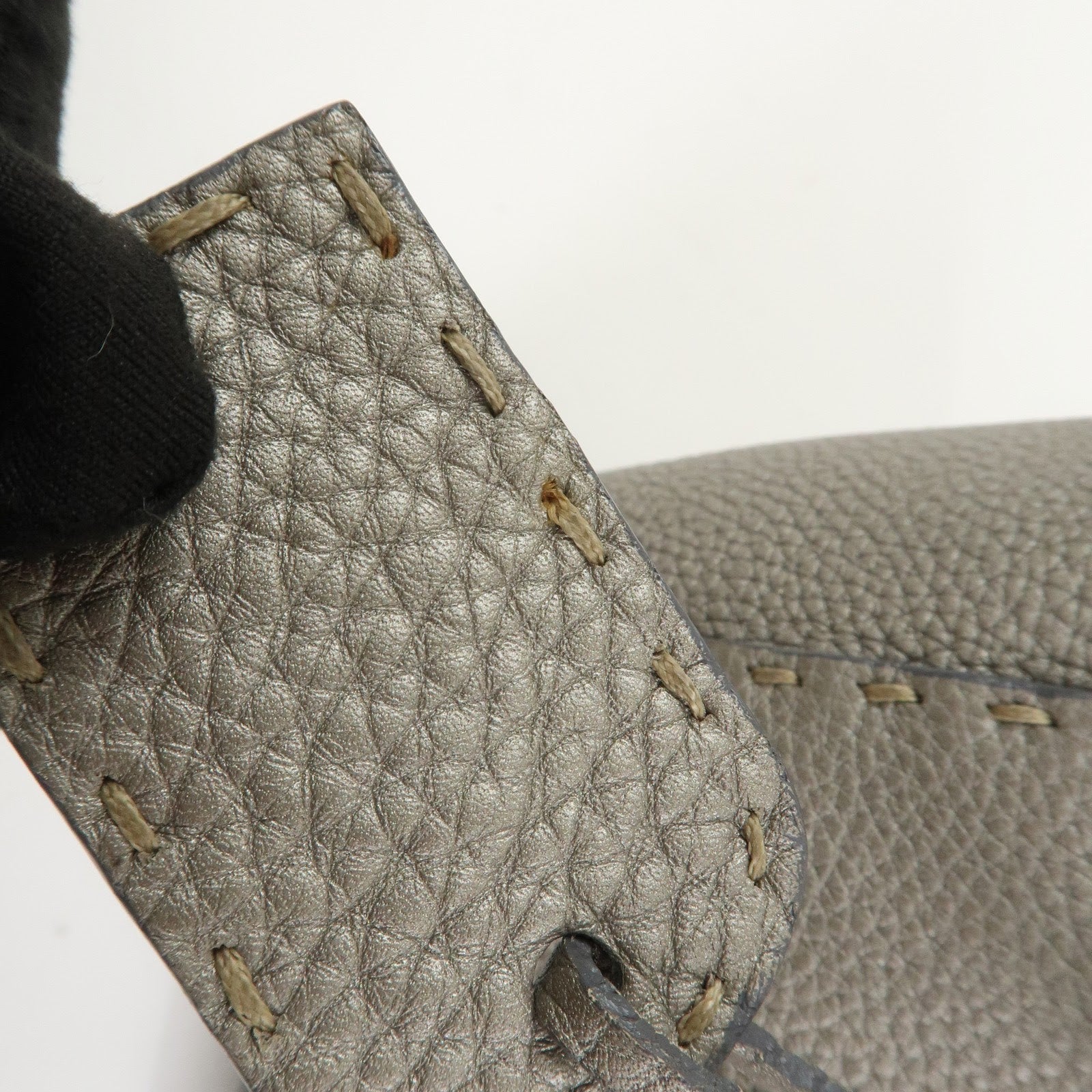 FENDI Seleria Leather Mini Linda Hand Bag Gray 8BR486