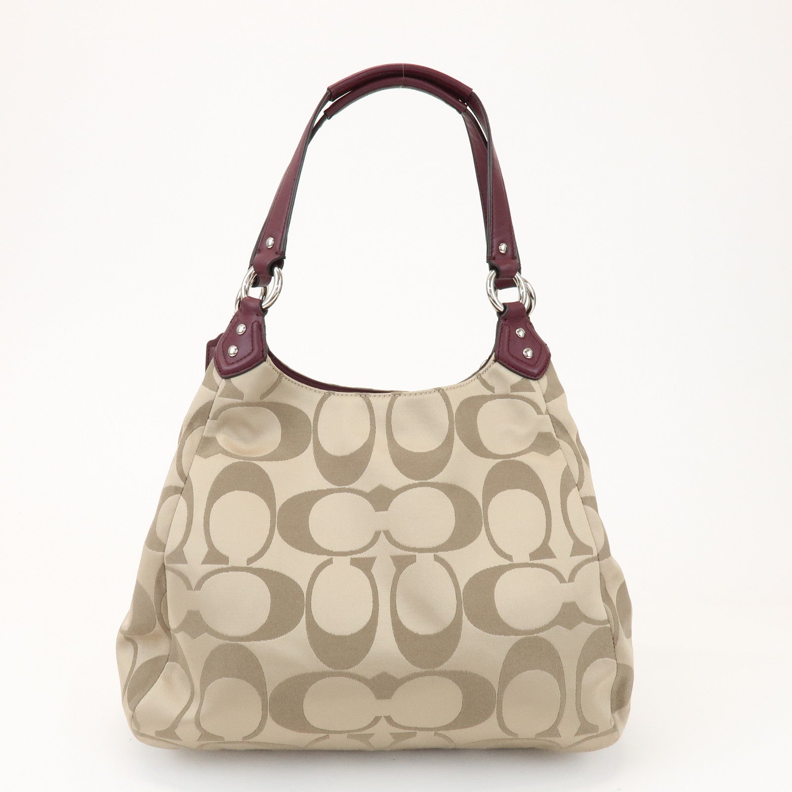 COACH Signature Canvas Leather Shoulder Bag Hand Bag Beige Bordeaux